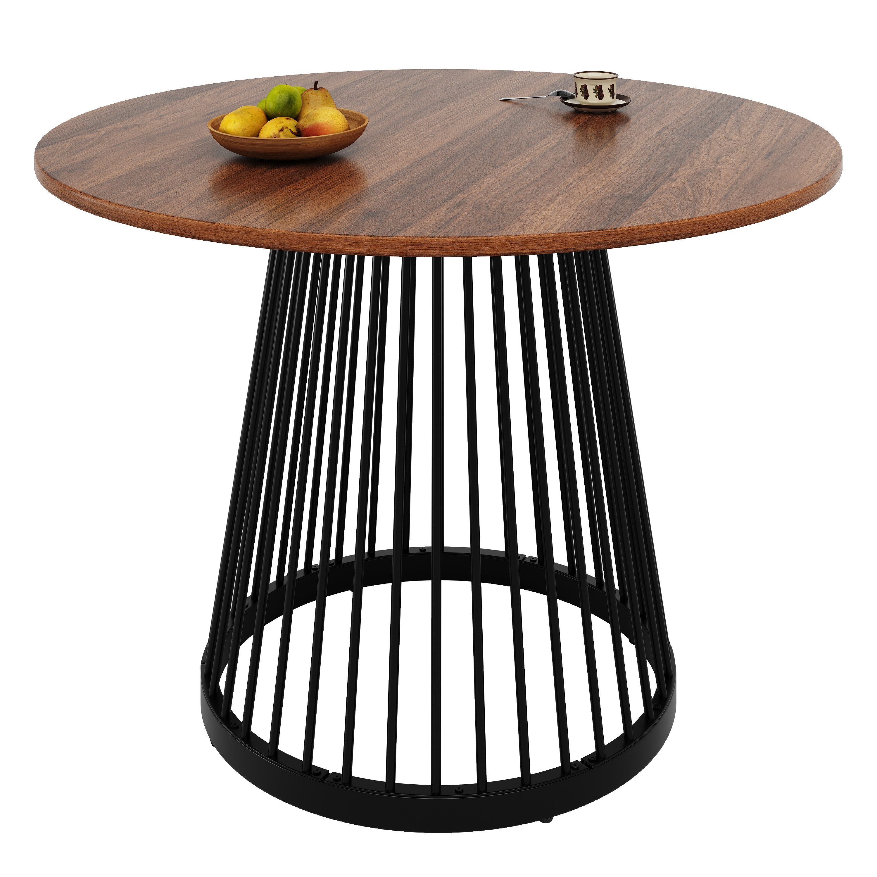 BlingBin Esstisch Runder Esstisch Küchentisch Kaffeetisch mit Metall Tischbeine (1er Set, 1-St., Produktgröße: 80×80×76cm, Tragendes Gewicht: 60kg/Tisch), Geeignet für Esszimmer Wohnzimmer, MDF Walnussfarbener Tischplatte