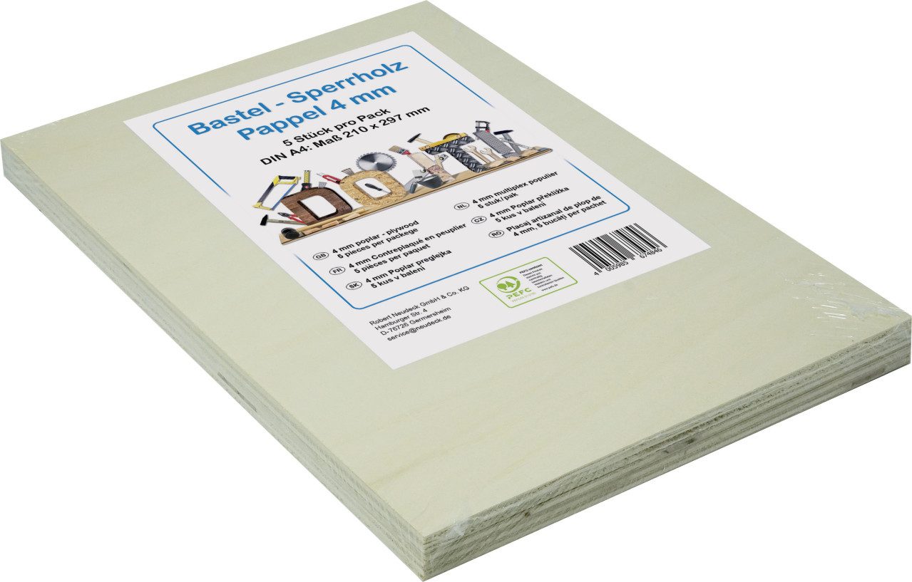 Neudeck Bastelnaturmaterial Bastelsperrholz Pappel DIN A4 29,7 x 21 cm, 4 mm