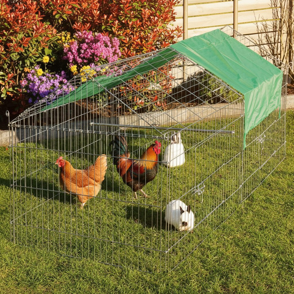 Zooprinz Freigehege Gittergehege mit Sonnenschutz für Hasen, Kaninchen, Hühner, Welpen, Stecksystem, einfacher Aufbau, Wetterfest, Freilauf Auslauf Gehege