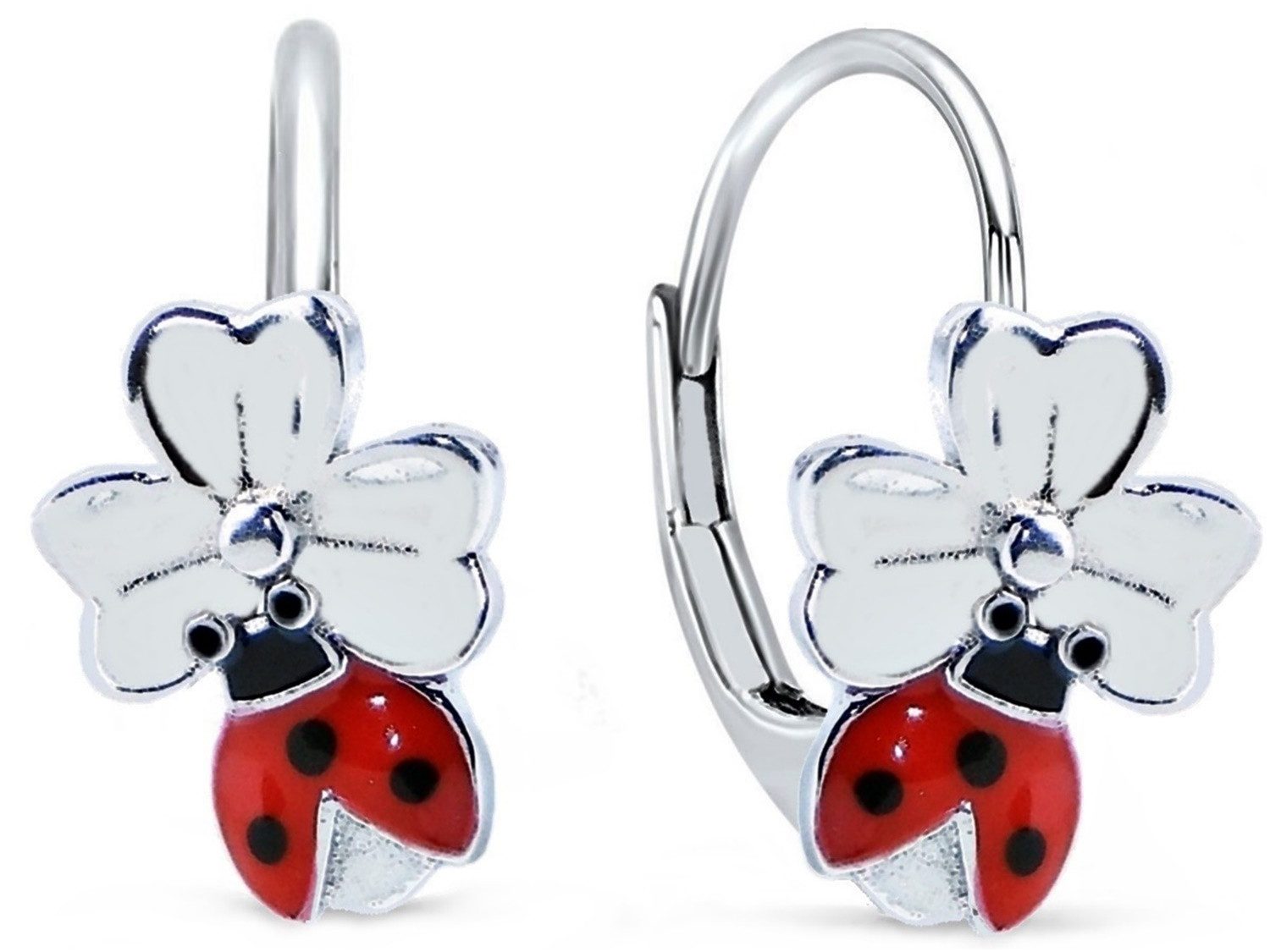 Goldene Hufeisen Paar Ohrhänger Mädchen Kinder Marienkäfer Kleeblatt Серьги aus 925 Silber (1 Paar, inkl. Etui), Kinderschmuck