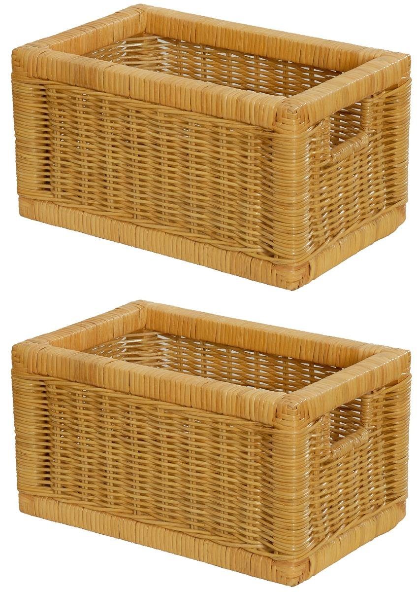 Krines Home Regalkorb Set/2 Regalkorb Aufbewahrungskorb geflochten Rattan (Klein-Mehrfarbig) (2-teiliges Set), Korbset Aufbewahrung Regal Schrankkorb Korb, ca. 20 x 32 x 17,5 cm Honig