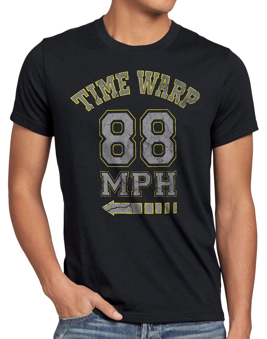 style3 Print-Shirt Herren T-Shirt Time Warp 88mph Flux Future Fly Zukunft Zurück Zeitreise delorean schwarz