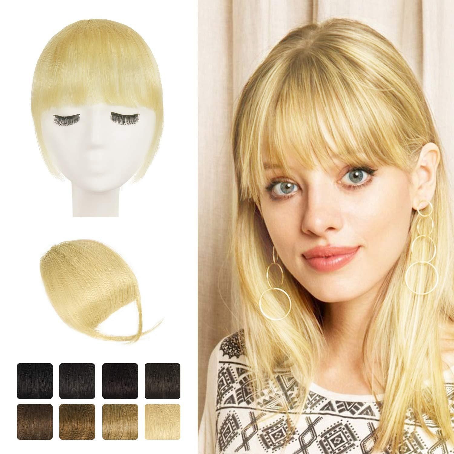 Echthaar-Extension Echtes Menschliches Haar Clip in Pony Hellblonde Extensions Fringe
