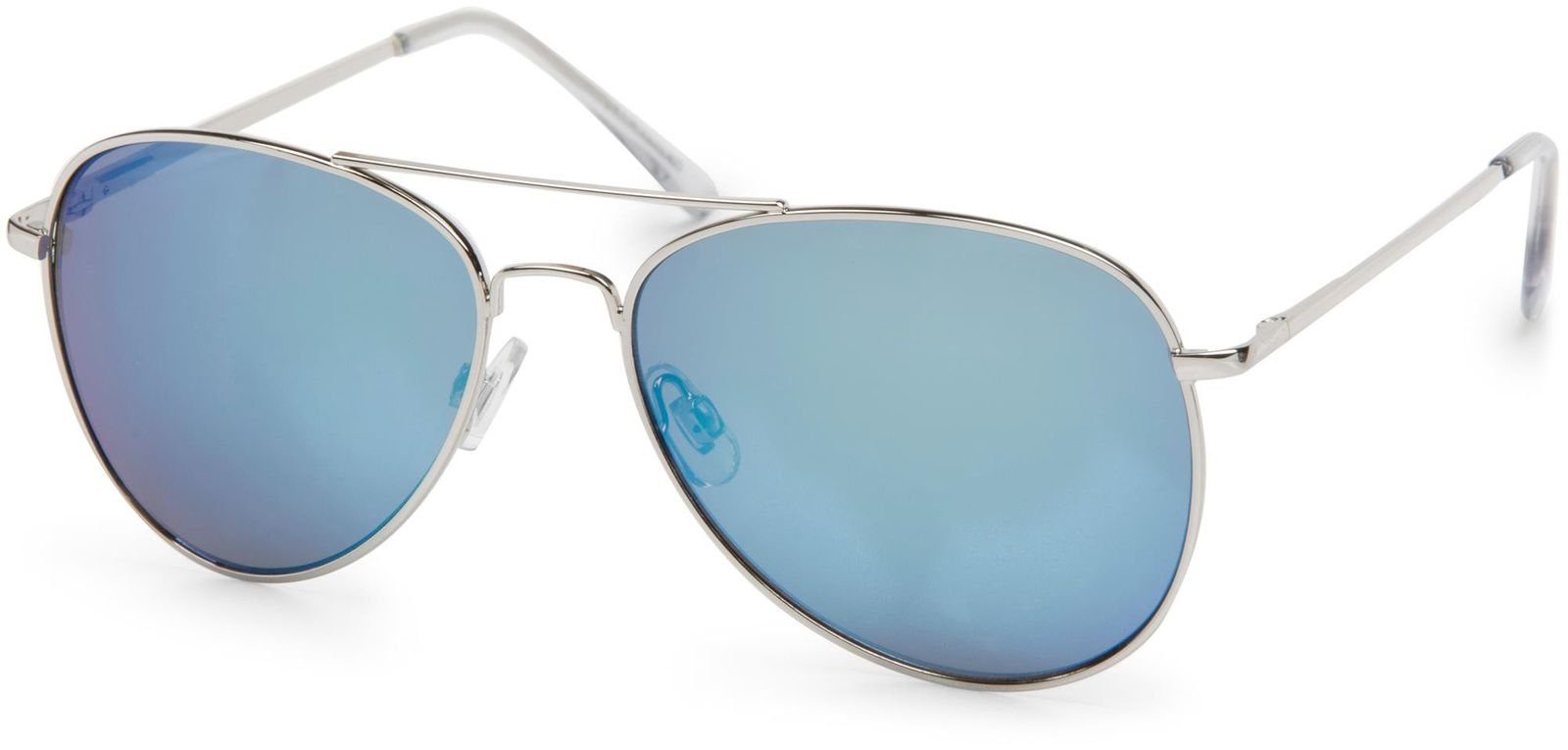 styleBREAKER Sonnenbrille (1-St) Verspiegelt Gestell Silber / Glas Blau