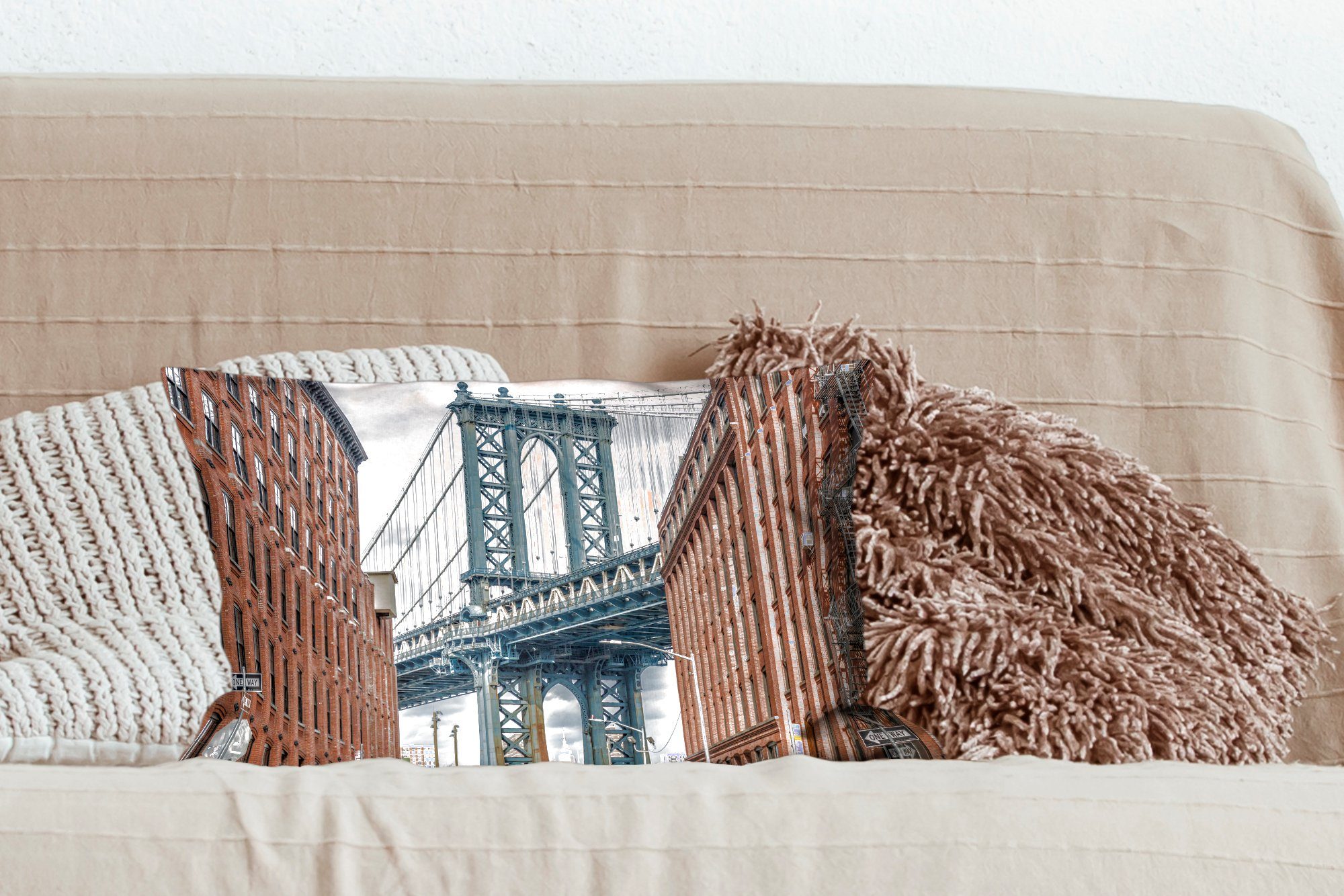 mit Dumbo, Brücke Schlafzimmer - Wohzimmer York - New - MuchoWow Zierkissen, Dekoration, Füllung, Dekokissen Dekokissen Manhattan