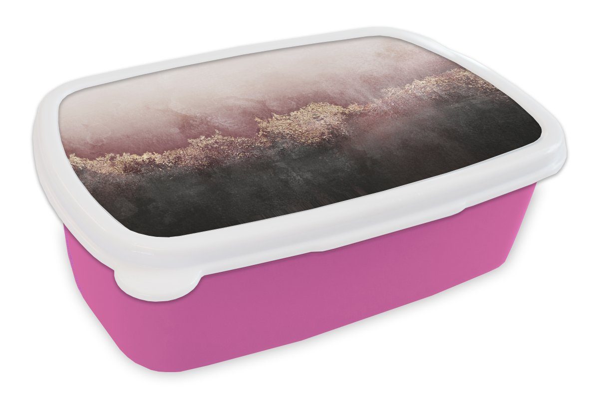 MuchoWow Lunchbox Glitter - Gold - Abstrakt, Kunststoff, (2-tlg), Brotbox für Erwachsene, Brotdose Kinder, Snackbox, Mädchen, Kunststoff rosa