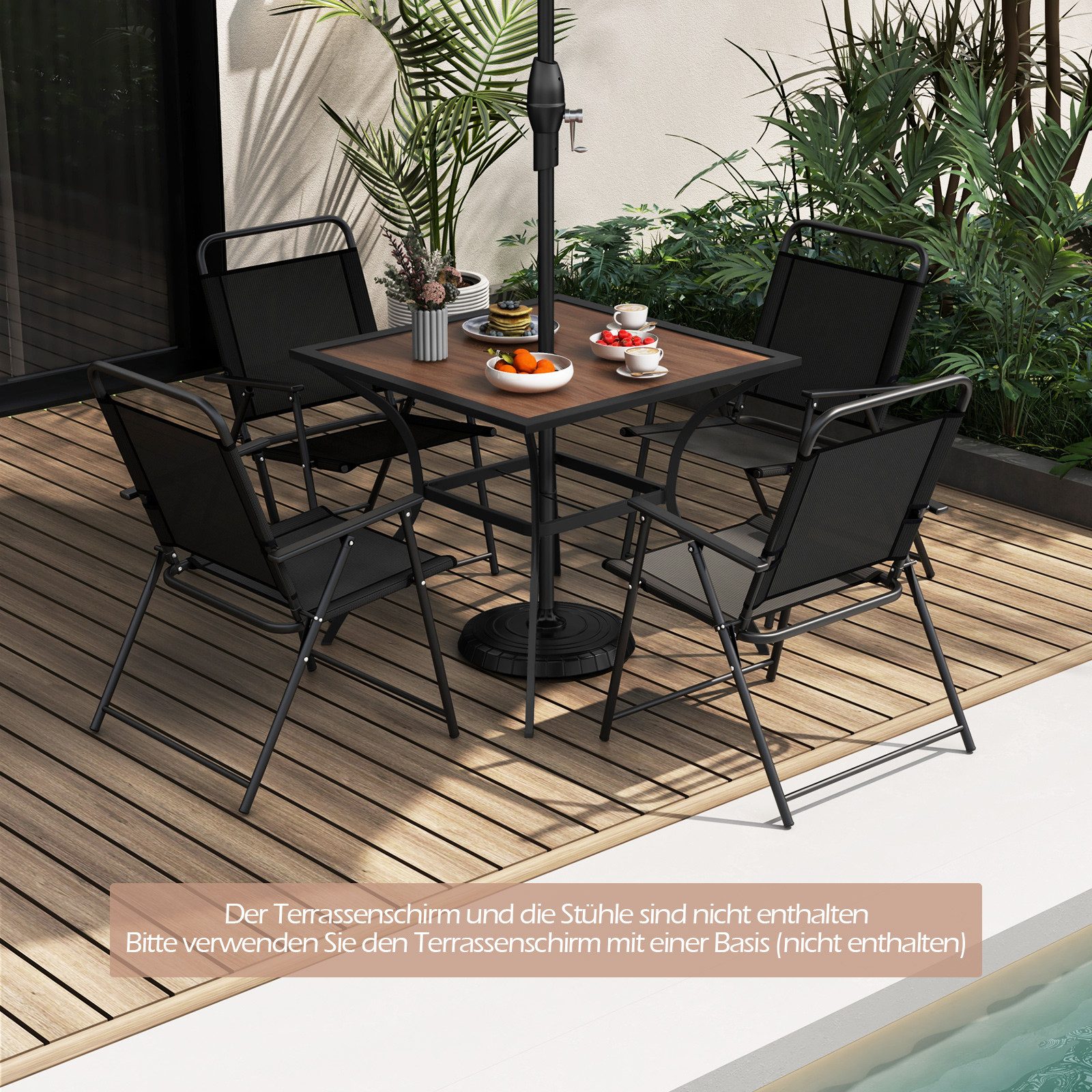 COSTWAY Gartentisch, Quadratischer Bistro Tisch mit verstellbarem Schirmloch