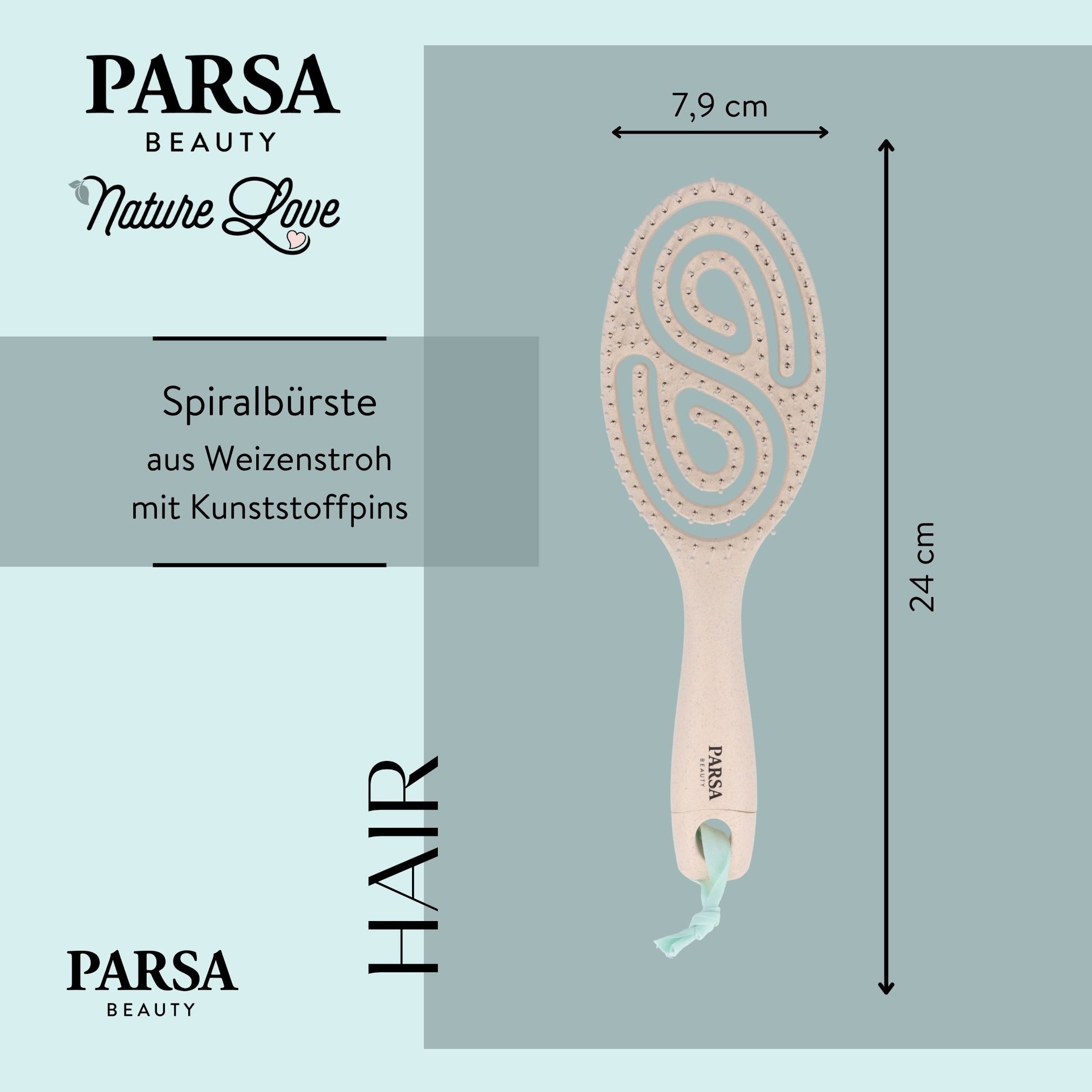 PARSA Beauty Haarbürste Nature Love Spiralb?rste Beige aus Weizenstroh f?r sanftes Entwirren