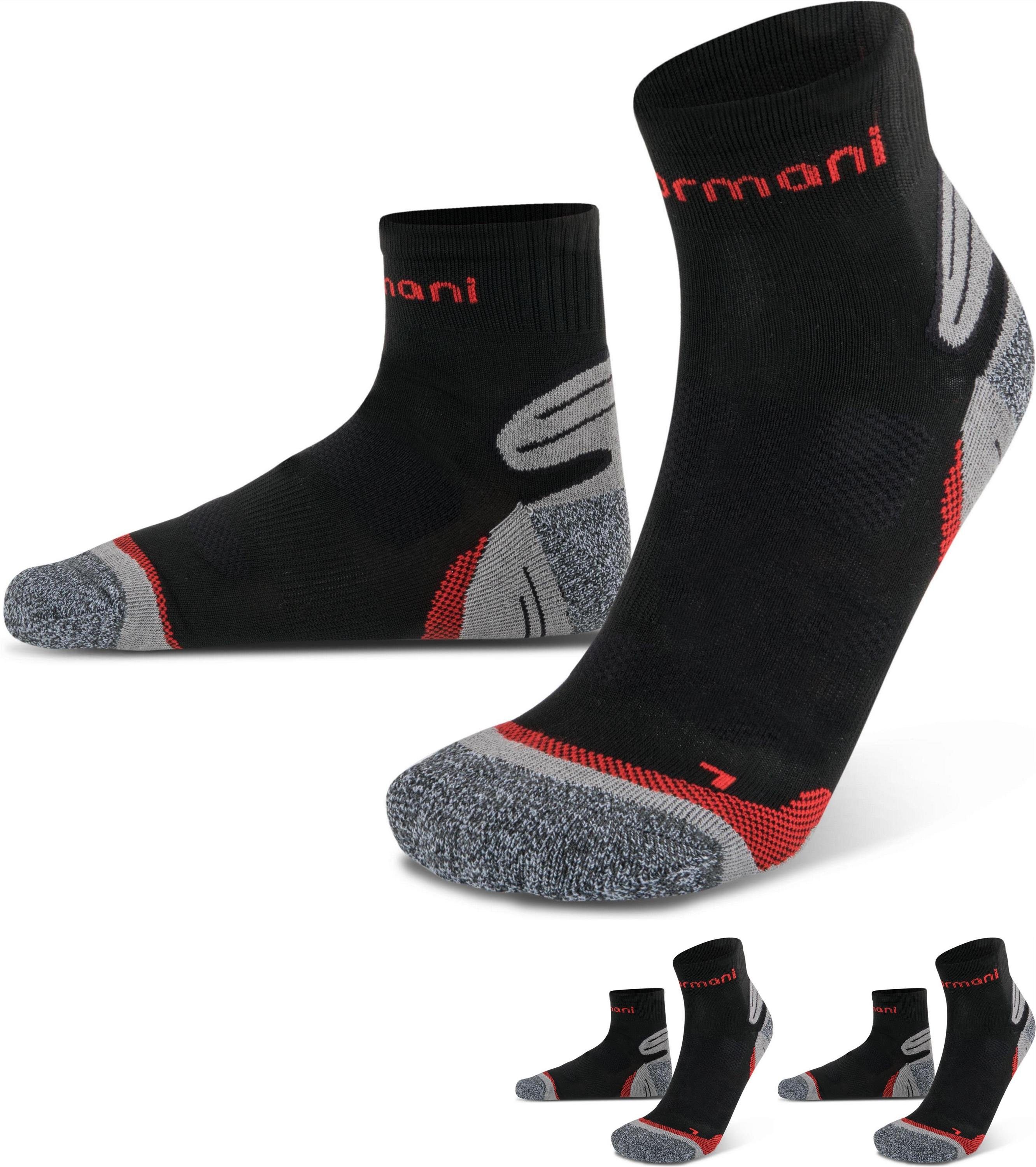 normani Laufsocken (3 Paar) kurzer Schaft mit elastischem Aktivbund Schwarz/Rot