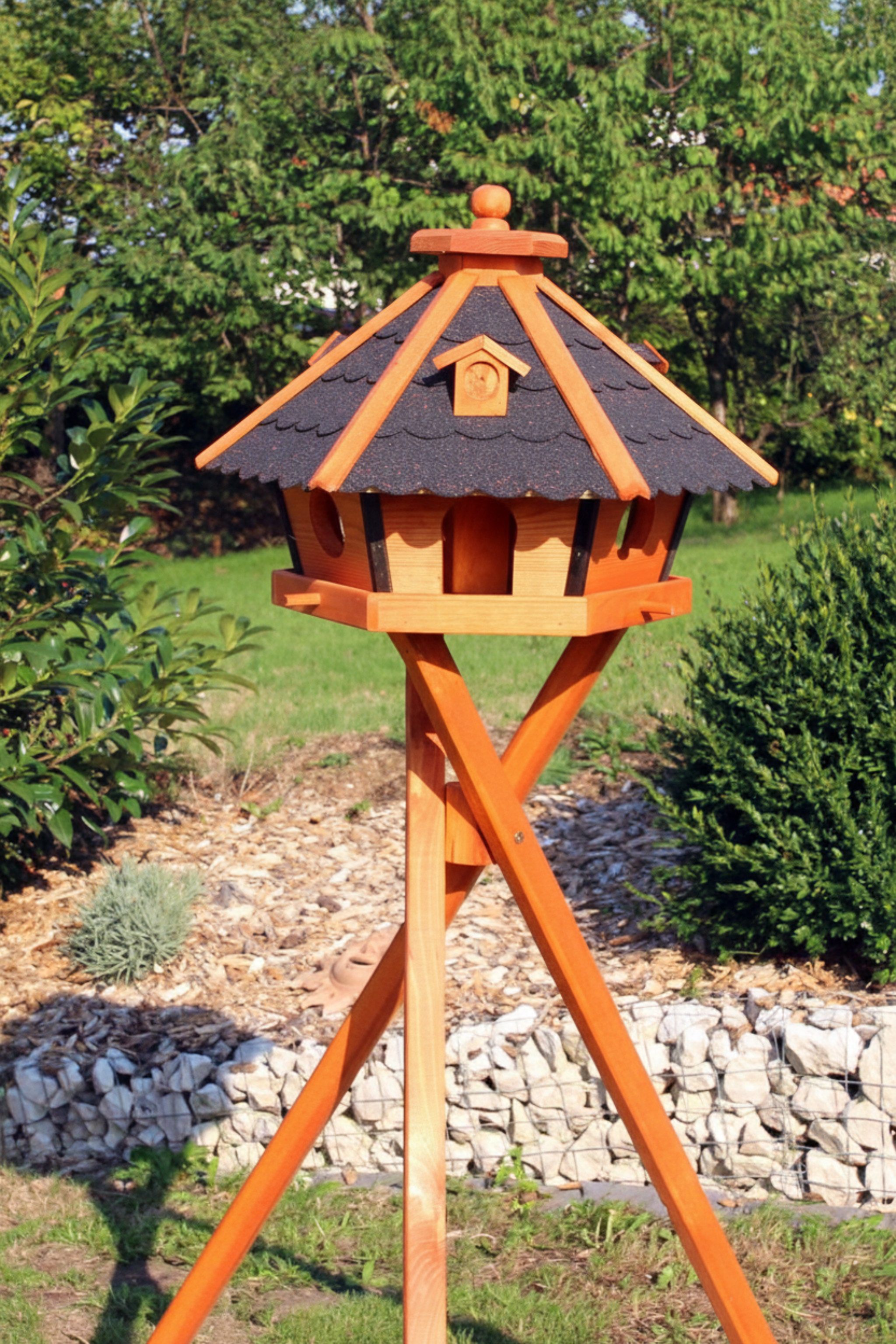 Holzdekoladen Vogelhaus XL Vogelhaus Holz mit Ständer wählbar, 6-eckig & wetterfest