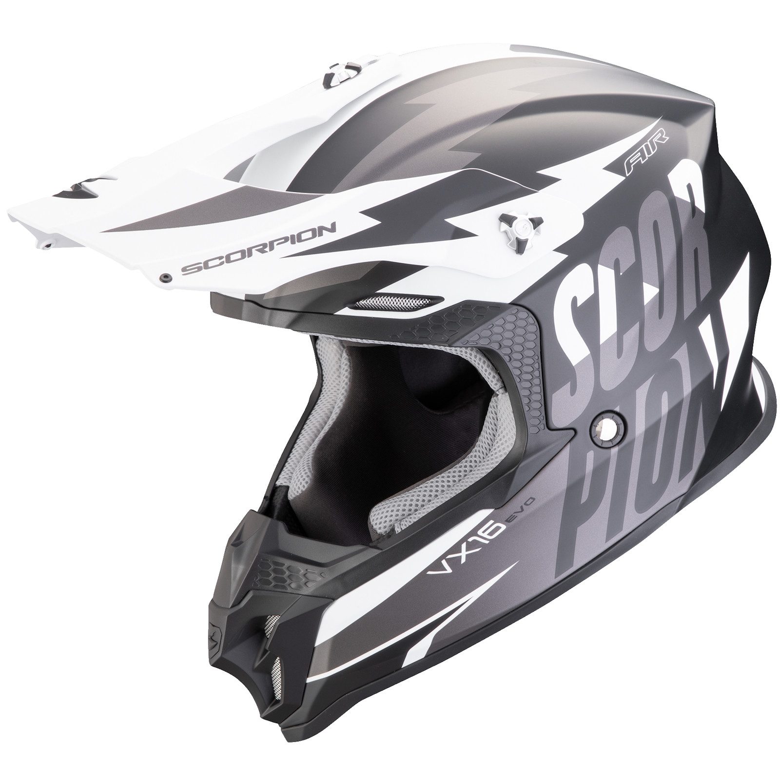 Motorradhelm Scorpion VX-16 Evo Air Slanter Crosshelm Matt-Schwarz / Silber