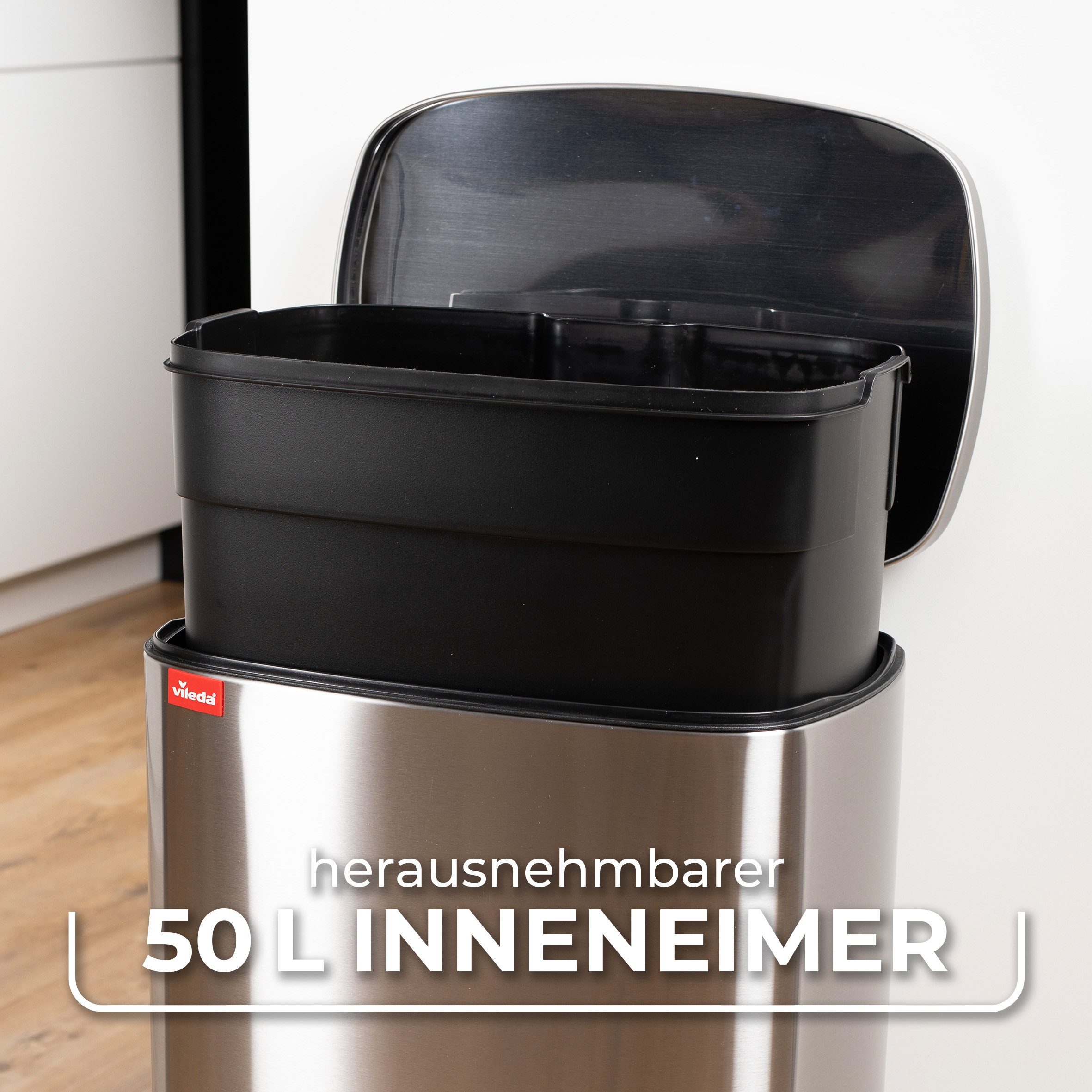 Vileda Einbaumülleimer Vileda Mülleimer 50L Edelstahl