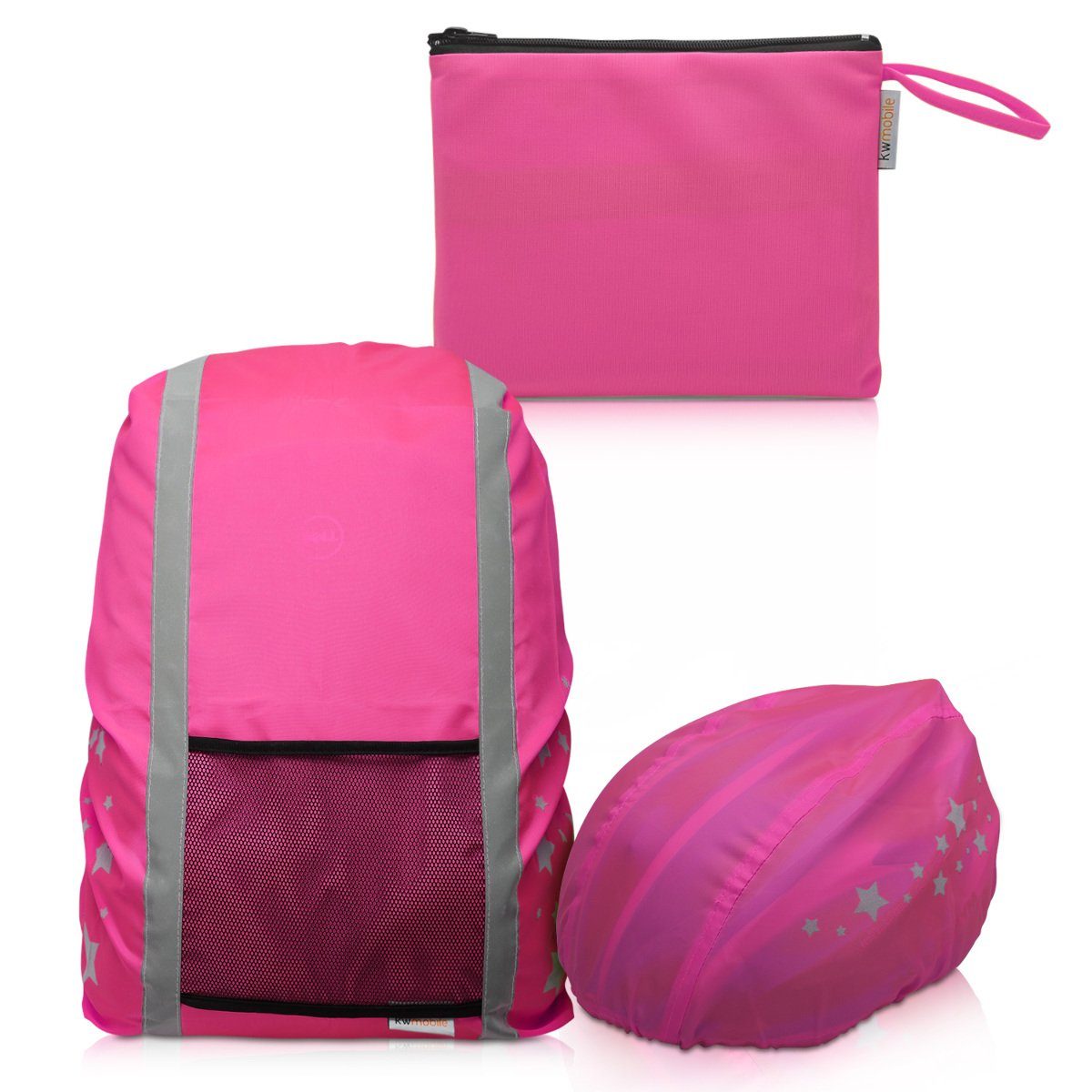 Helm Set - Helmüberzug kwmobile Regenhülle Schutzweste Rucksack Regenschutz für Pink