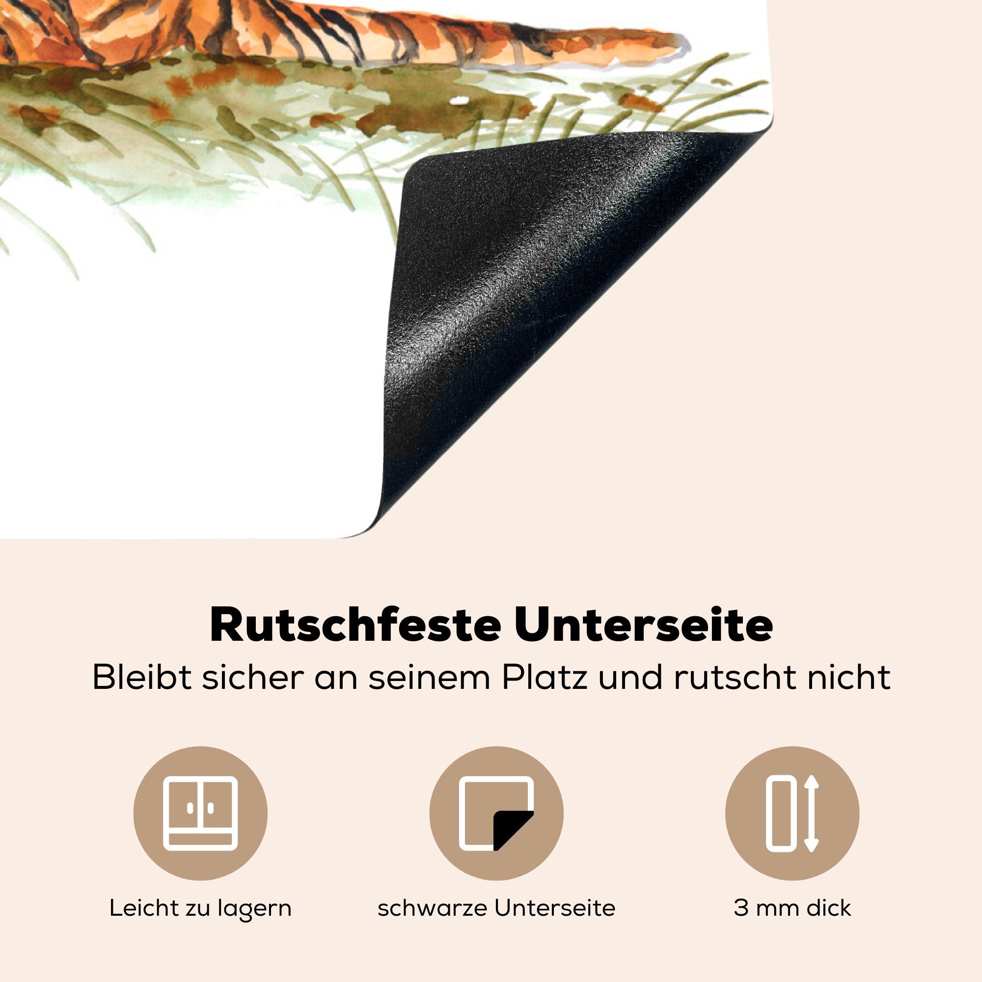 küche cm, Ceranfeldabdeckung, tlg), Gras Tiger Herdblende-/Abdeckplatte für Arbeitsplatte - 78x78 MuchoWow (1 Malerei, Vinyl, -