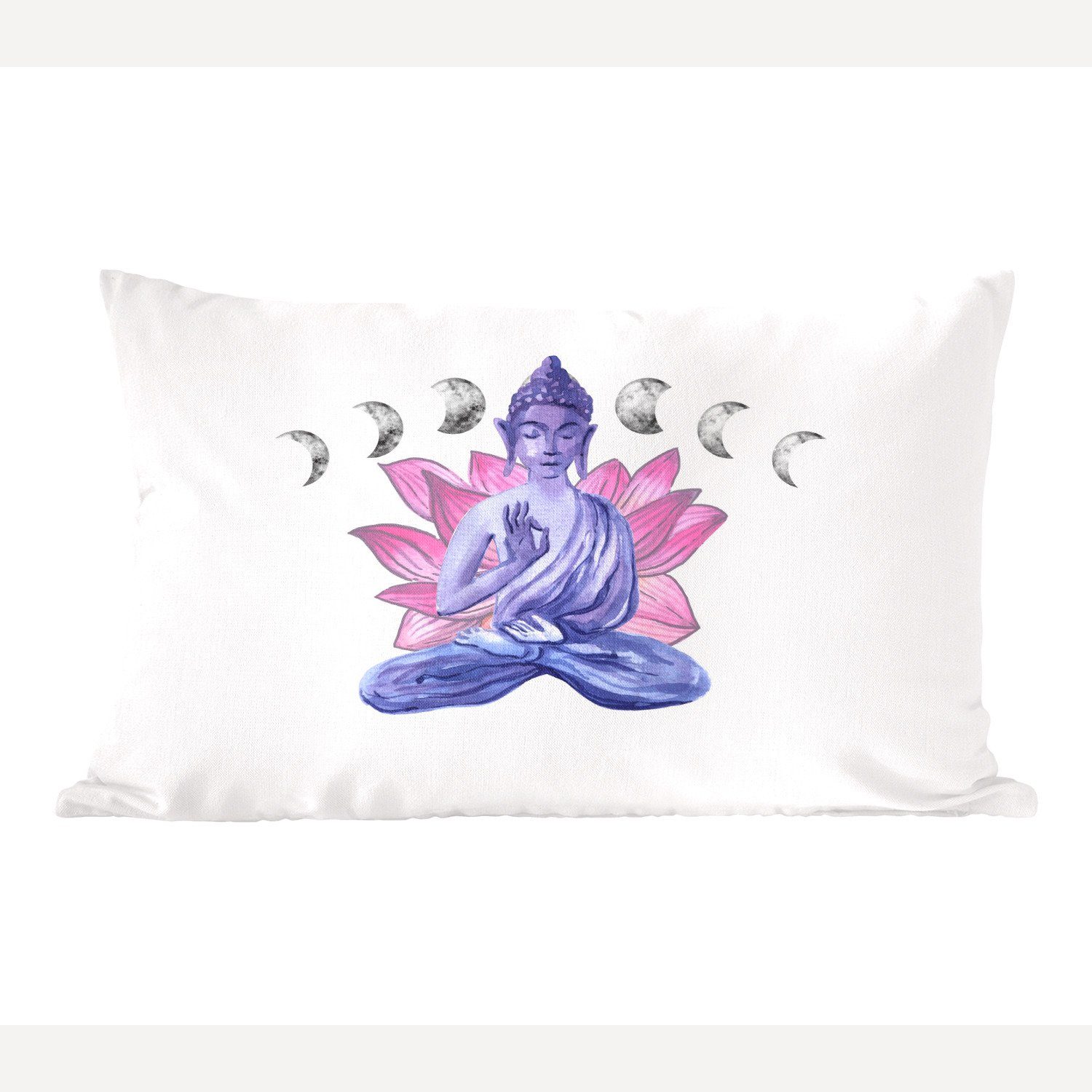 MuchoWow Dekokissen Buddha - Blumen - Mond, Wohzimmer Dekoration, Zierkissen, Dekokissen mit Füllung, Schlafzimmer