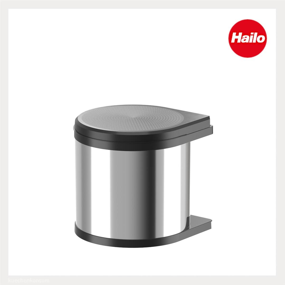 Hailo Einbaumülleimer Hailo Abfallsammler 3512031 MO Swing bs Mono 12 L Edelstahl schwarz, für Schrankbreite ab 400 mm mit Drehtür