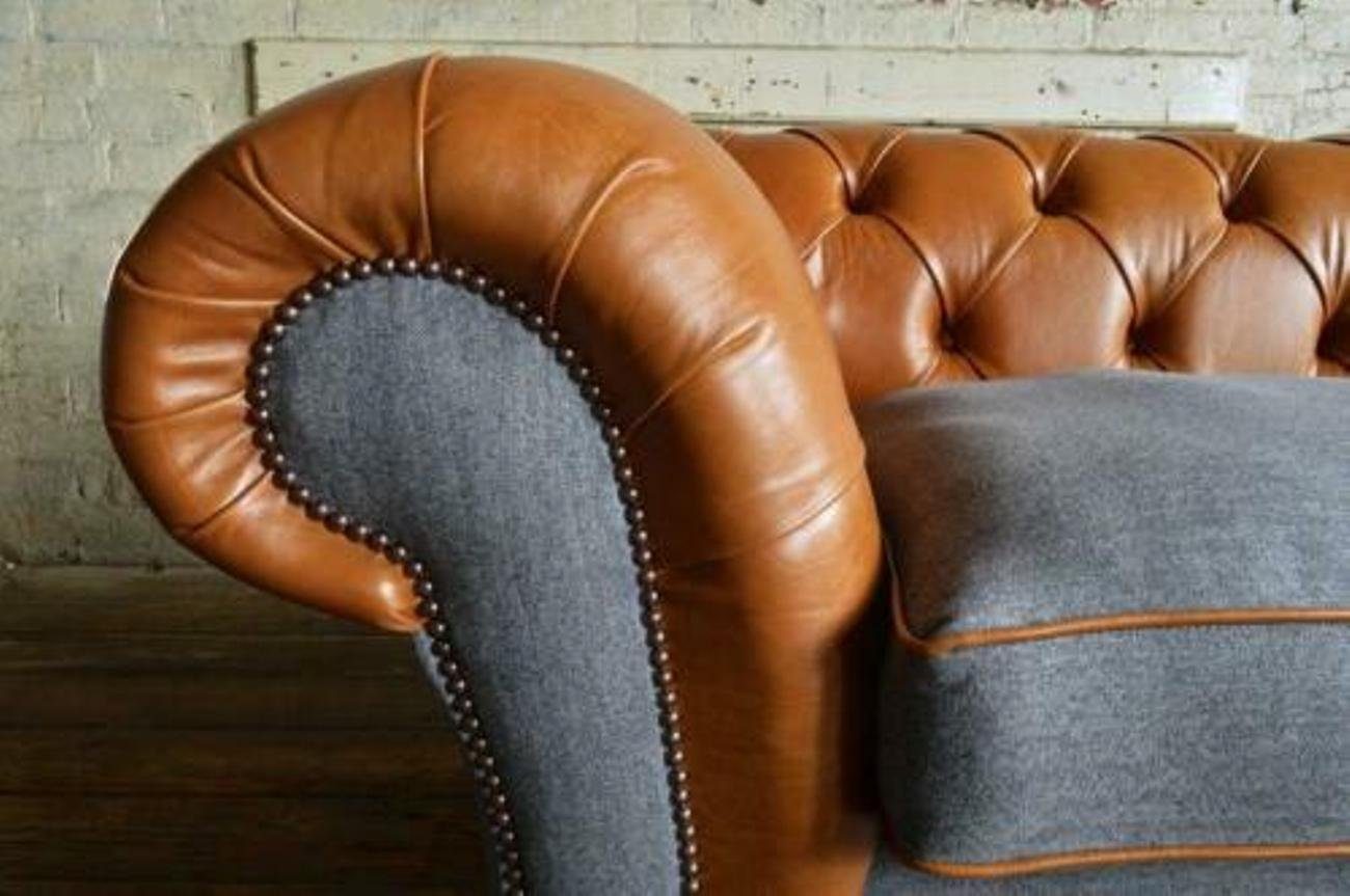 JVmoebel 3-Sitzer Sofa 3 Chesterfield design in Sitz Braun Textil, Sitzer Leder Polster Europe Made