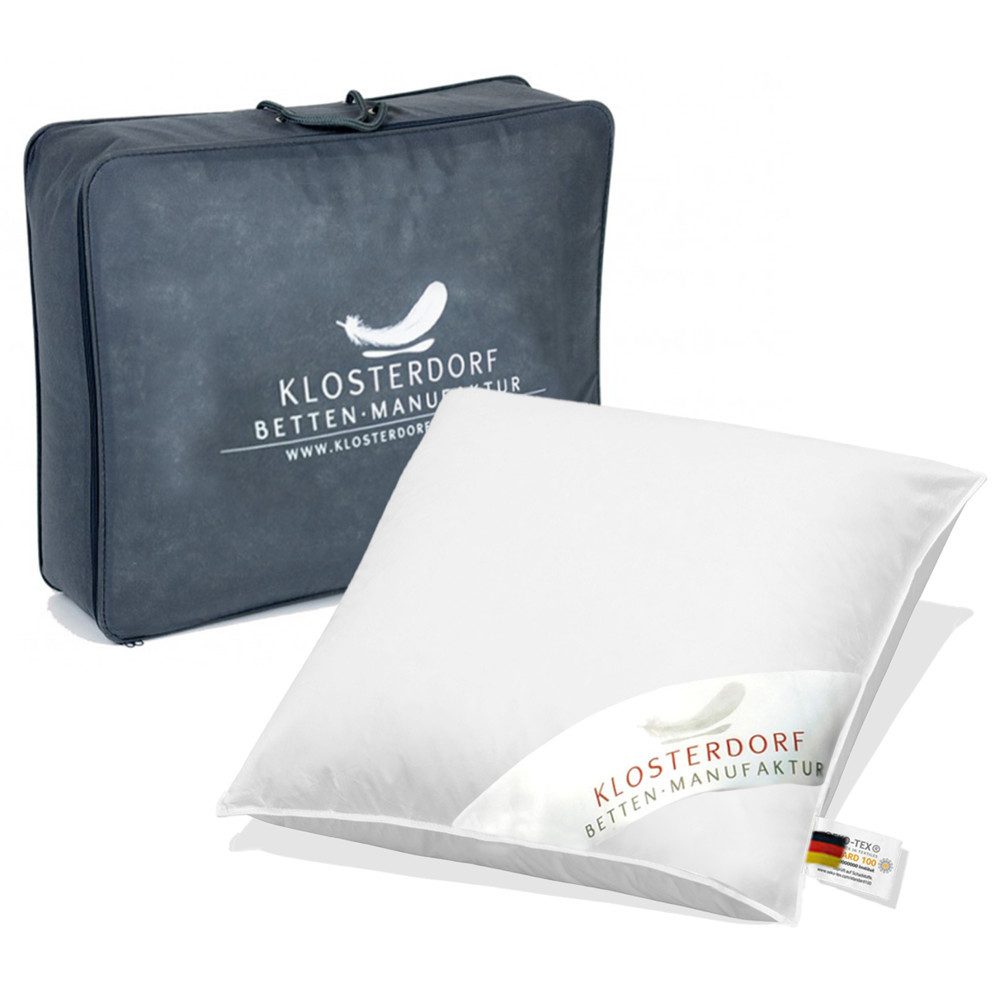 Klosterdorf Betten-Manufaktur Daunenkissen Premium Kuschelkissen Reisekissen - fritzchen - 40x40 cm -, Füllung: Daunenkissen Daunenkopfkissen Federkissen Kissen, Reisekissen, Kuschelkissen, Bauchschläfer, Seitenschläfer, Rückenschläfer, Für erholsamen und gesunden Schlaf, liebevolle Handarbeit aus unserem deutschen Familienbetrieb