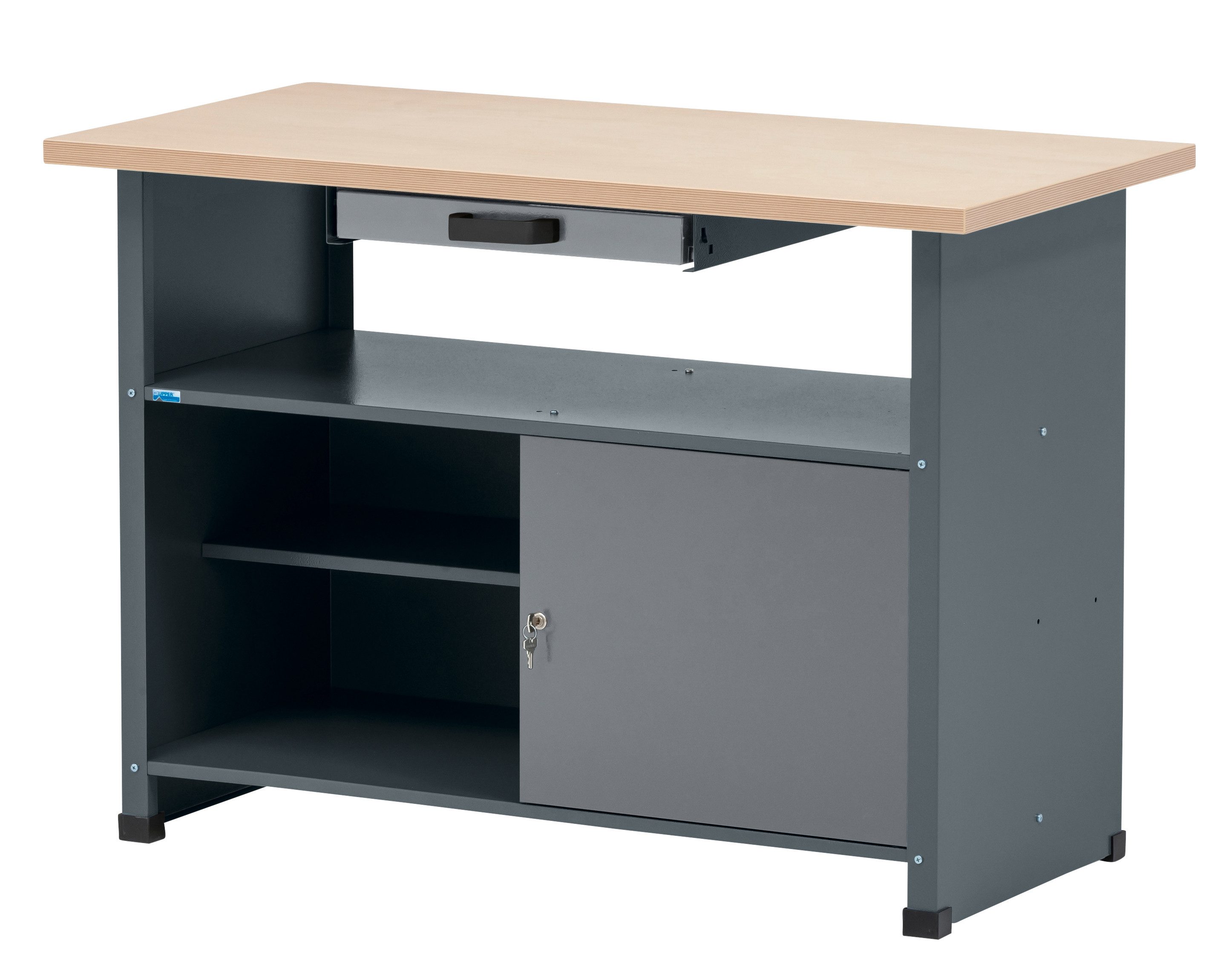 KÜPPER Werkbank 14118, Breite 120 cm, 1 Schublade, 1 offenes Fach mit Fachboden, pulverbeschichtet