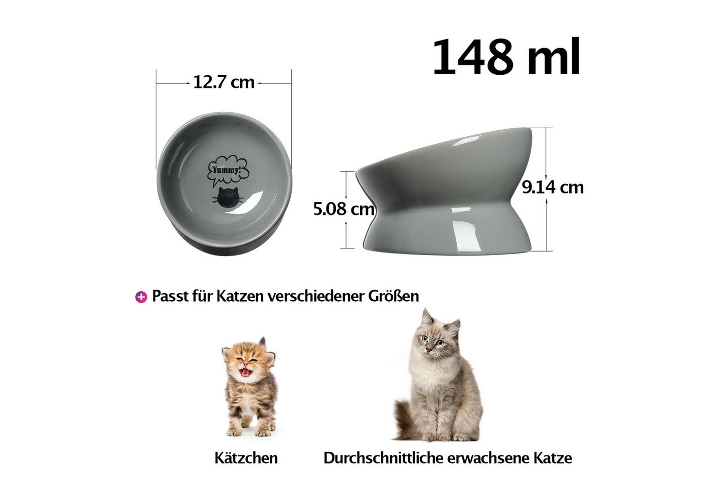Thumbnail - Y YHY Futternapf Katzennapf, Erhöhte, gekippte Katzenfutterschalen,Keramik Katzenschale, Keramische, Keramische, Wölbung...