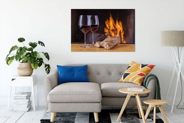 Pixxprint Leinwandbild Zwei Gläser Wein mit Baguette, Zwei Gläser Wein mit Baguette (1 St), Leinwandbild fertig bespannt, inkl. Zackenaufhänger