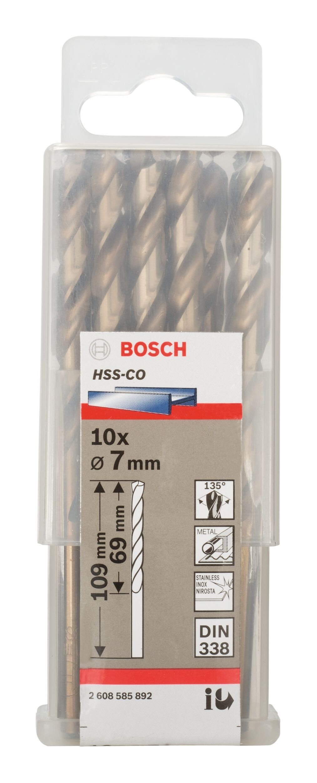 BOSCH Metallbohrer, (10 Stück), (DIN - x 69 109 - 10er-Pack 338) 7 HSS-Co x mm