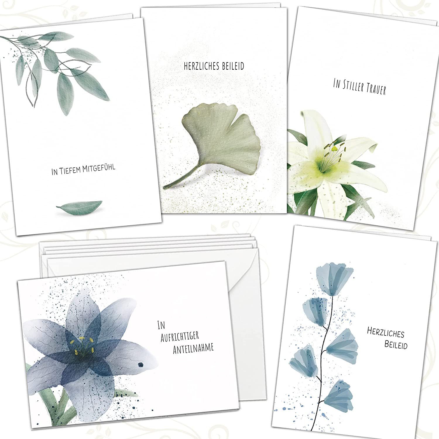 LifeDesign Beileidskarte Trauerkarten-Set DIN A6 5er inkl. Umschläge C6, Trauerkarten, Kondolenzkarten, Klappkarten mit Umschlag, einfühlsam