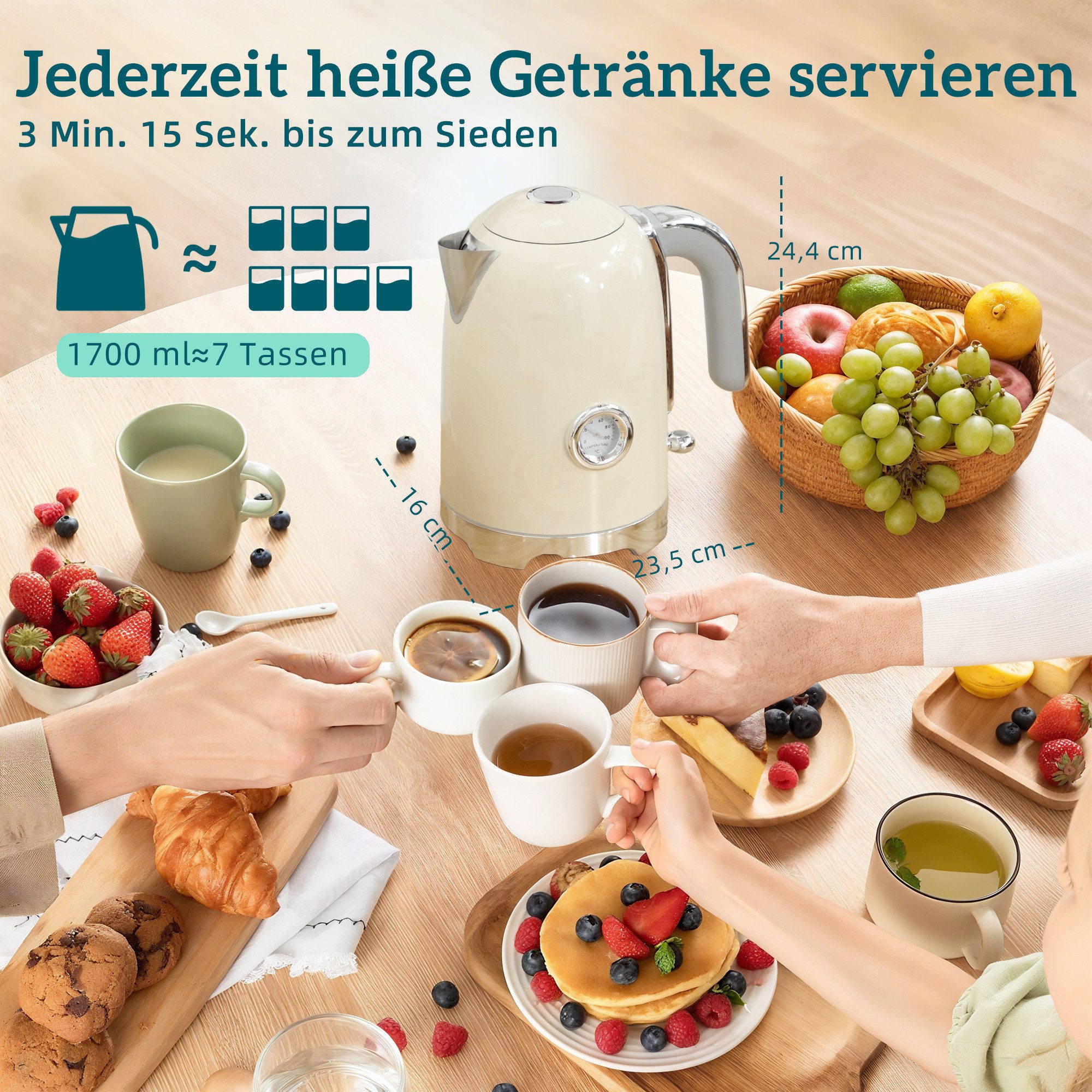 HOMCOM Toaster 1,7 L Wasserkocher mit Otter-Thermostat, Kalkfilter, 2 Schlitze, für 2 Scheiben, 2200 W, mit 7 Bräunungsstufen, Krümelfach, Cremeweiß