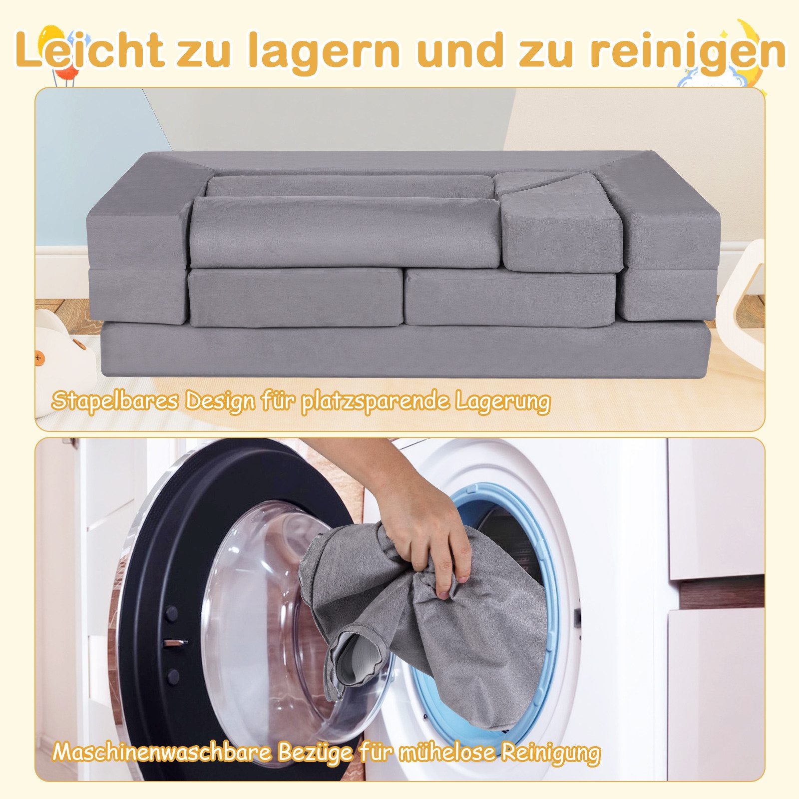 COSTWAY Kindersofa, 9 Teile, Modulares Spielsofa aus Schaumstoff für Kinder