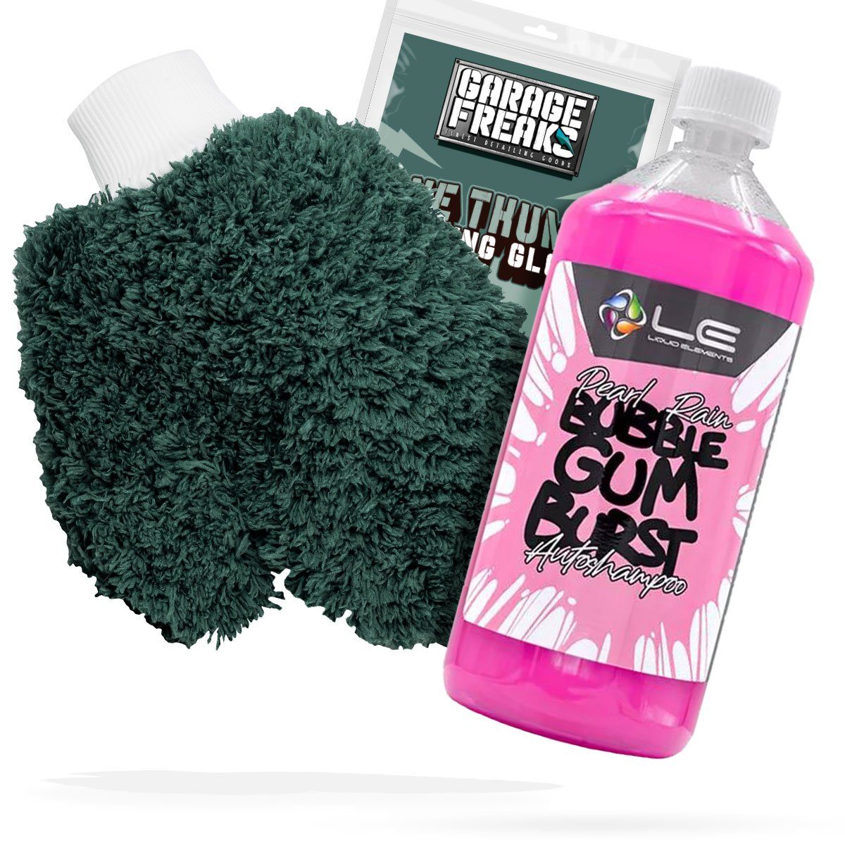 Auto Waschhandschuh Waschset - Garage Freaks + Autoshampoo Bubblegum Auto-Reinigungsmittel