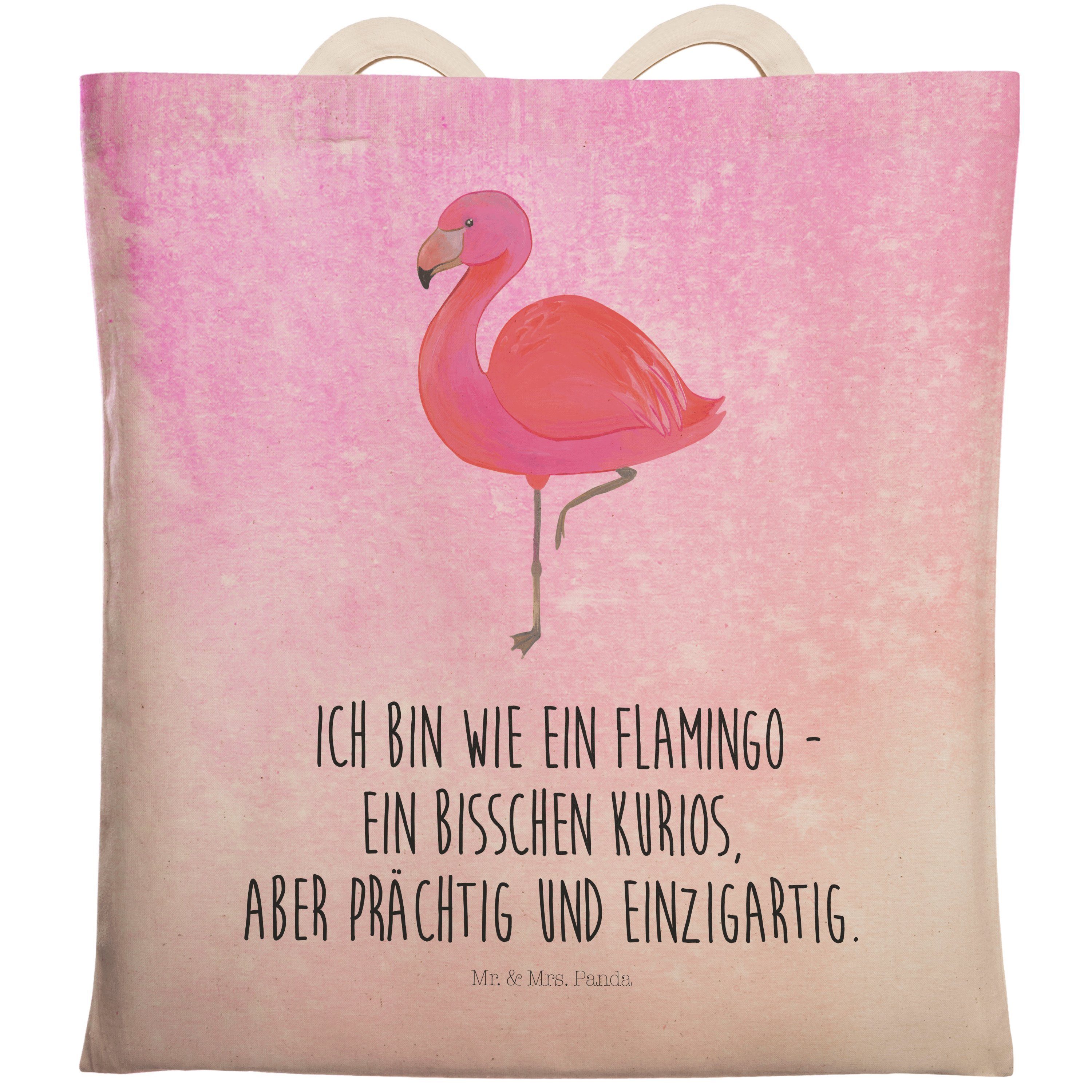 Flamingo classic - Aquarell Mr. Mrs. Geschwister, Baumwolltas Tragetasche Panda Geschenk, & Pink (1-tlg) -