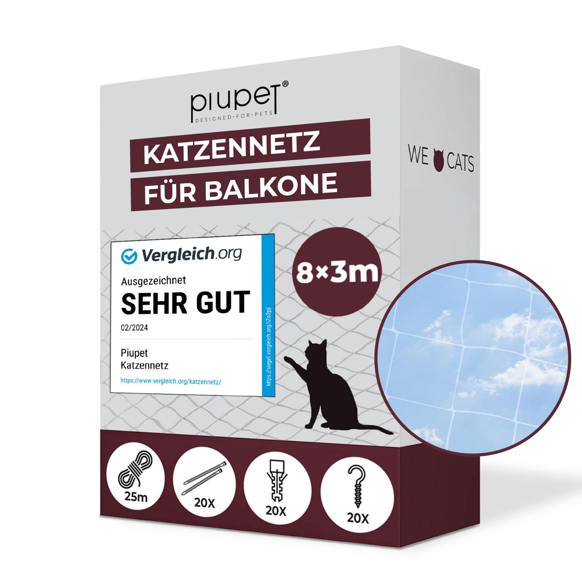Piupet Tiersicherheitsnetz Katzennetz I transparent I inkl. Montagematerial I Balkon & Fenster