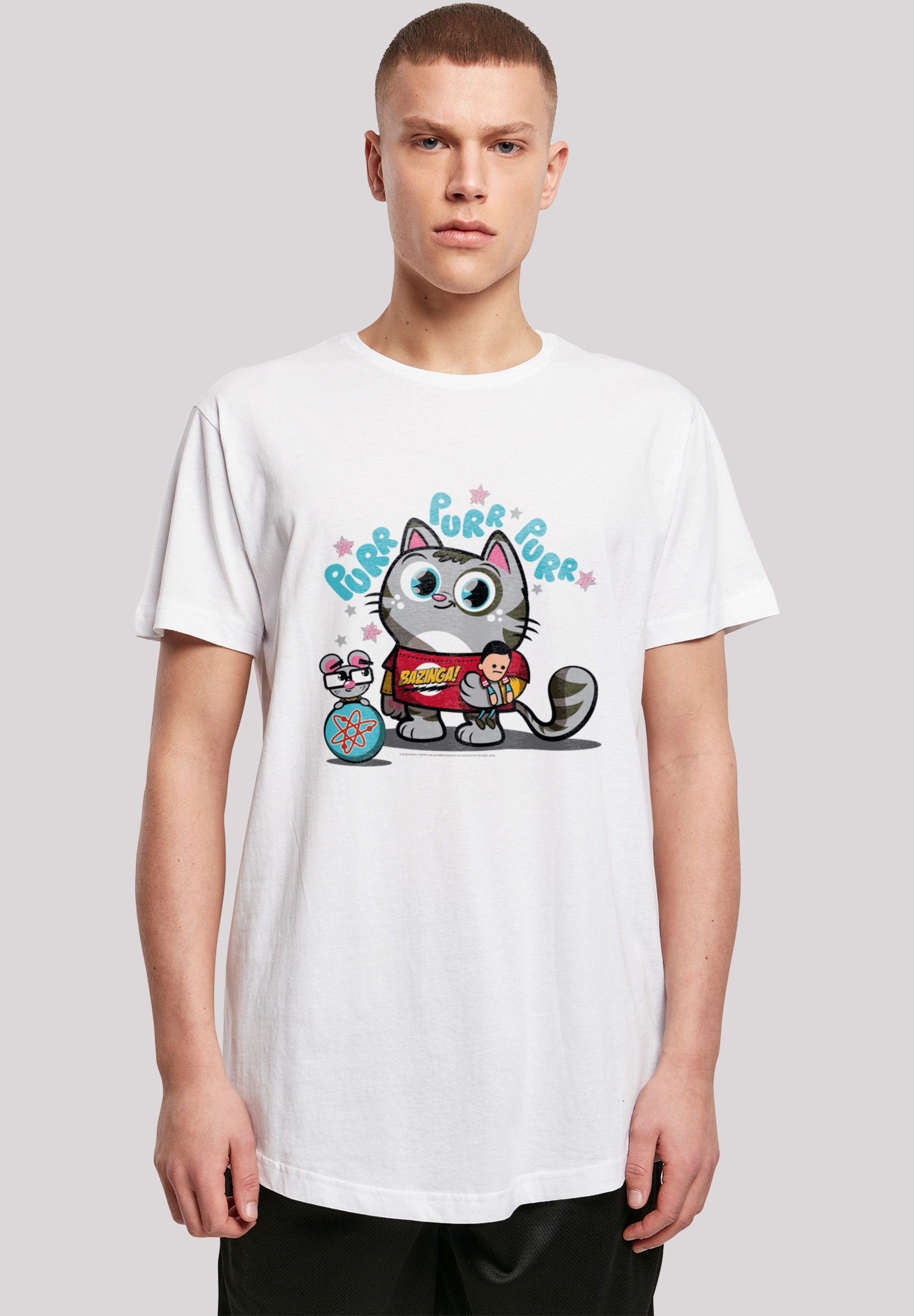 F4NT4STIC T-Shirt Long Cut Shirt 'Big Bang Theory Bazinga Kitty' Print weiß