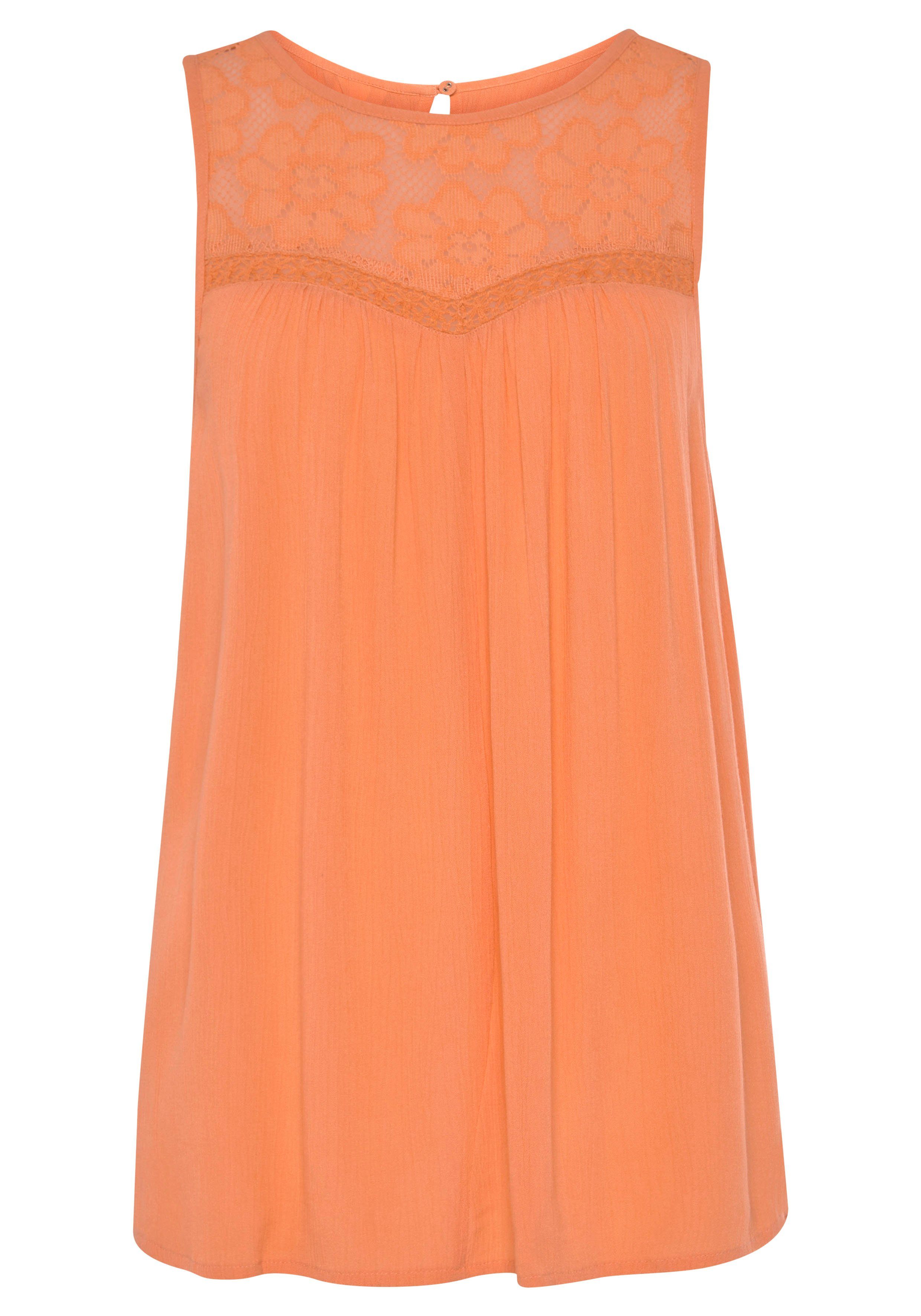 Spitzeneinsatz, mit Buffalo apricot Crepebluse Blusentop, Boho-Style