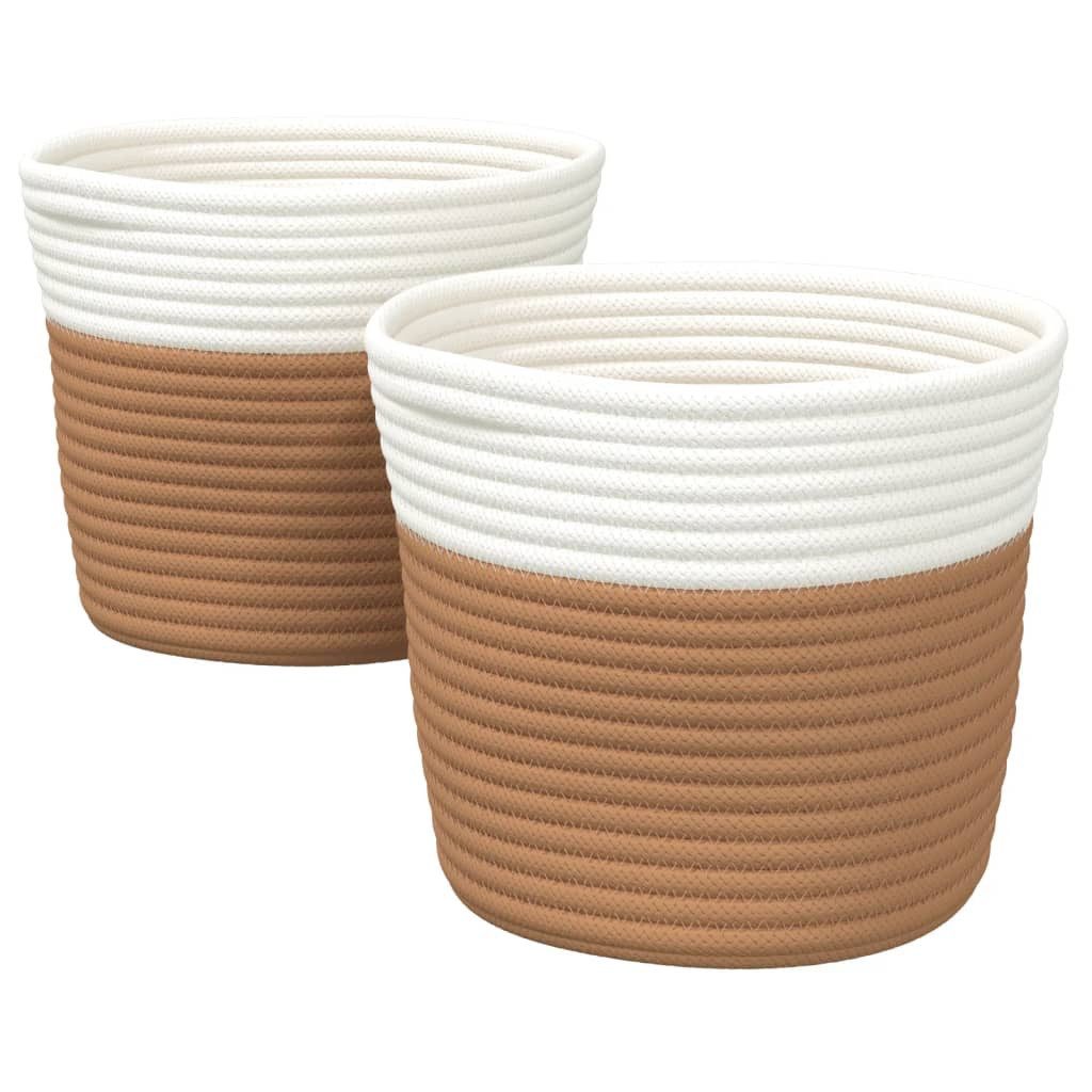 vidaXL Dekokorb 2 Stück Aufbewahrungskörbe 2 Stk Braun und Weiß Ø24x18 cm Baumwolle
