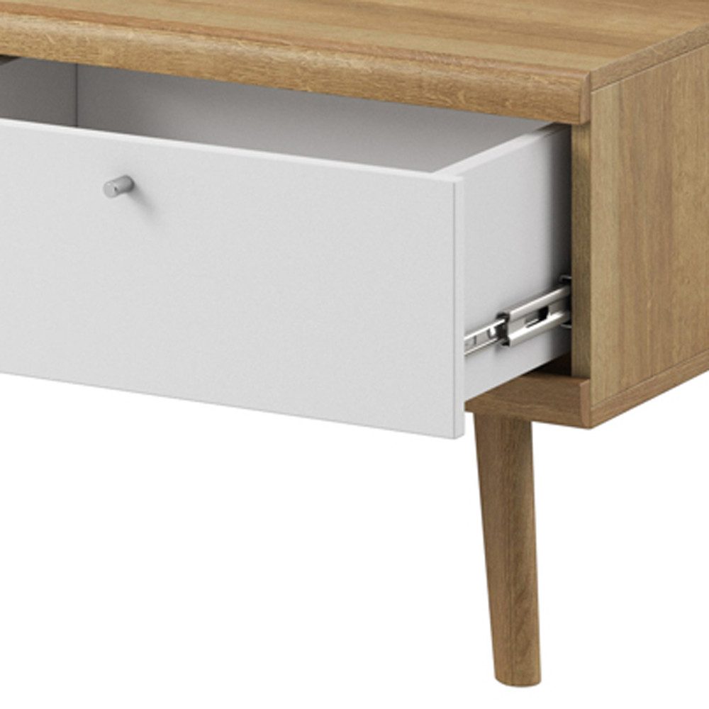 Lomadox Couchtisch POSITANO-160, in Eiche mit weißem Schubladen, 107 cm breit
