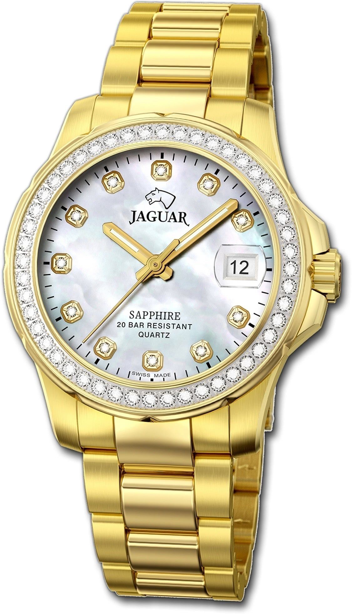 JAGUAR Quarzuhr Jaguar Edelstahl Damen Uhr J895/1 Analog, Damenuhr mit Edelstahlarmband, rundes Gehäuse, mittel (ca. 34mm), Fash