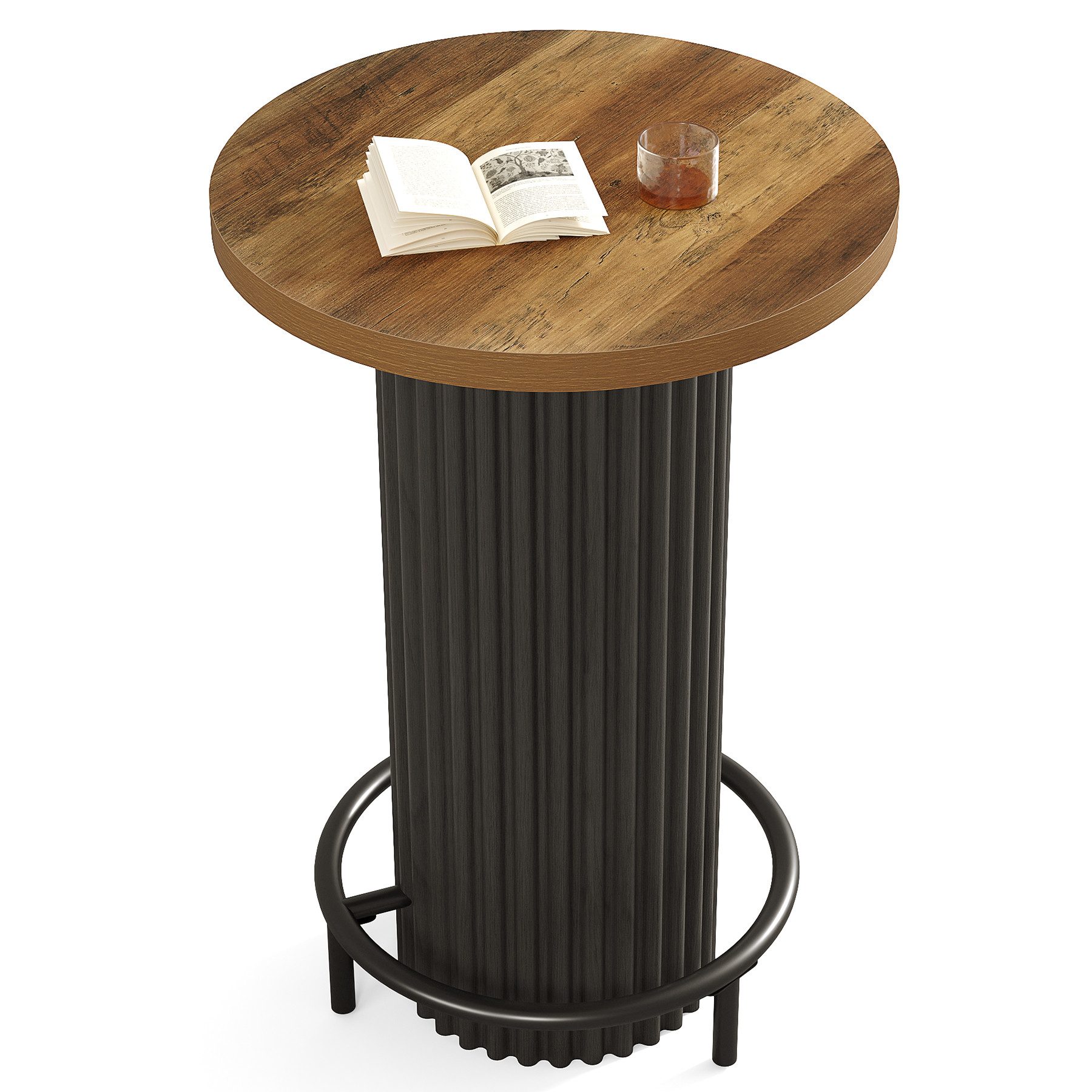Tribesigns Bartisch 100 cm Bistrotisch aus Holz mit Metallfußstütze, Küchentisch (Stehtisch mit Fußstütze, für Essbereich, Café, Wohnzimmer, Wohnung, Balkon)