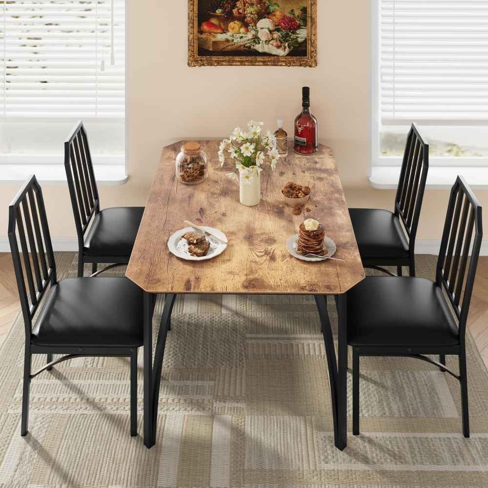 GarveeMore Essgruppe Stilvolles 5-teiliges Esszimmer-Set für 4 Personen, Esstisch mit 4 Stühlen für Esszimmer Küche Sitzgruppe Robust