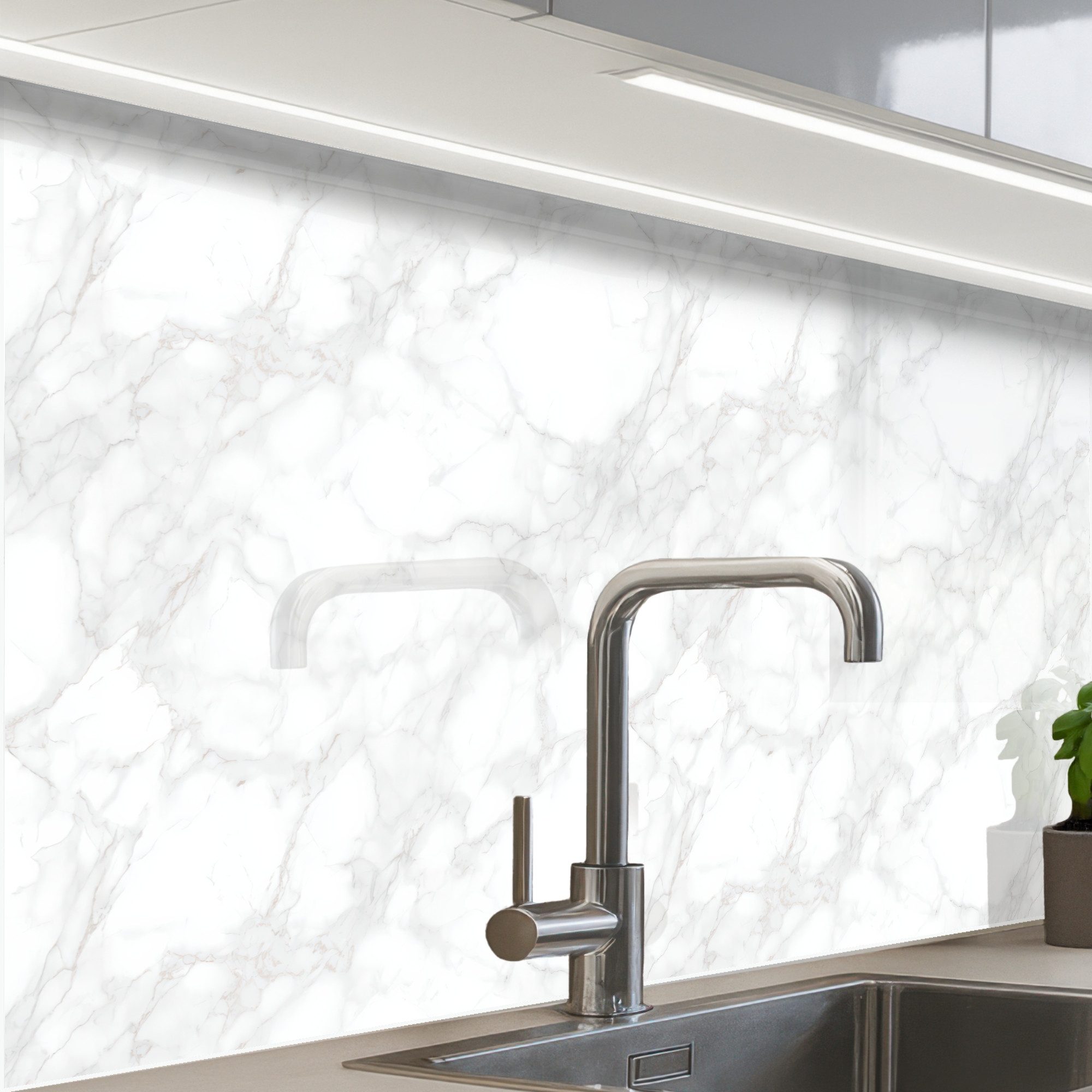 KitchenYeah Küchenrückwand Muster selbstklebend (keine Folie) Minimalistisch - Weiß - Graue Adern, (1-tlg), Spritzschutz, Küche, Rückwand, Küchenwand, Küchenfront, 30x20 cm