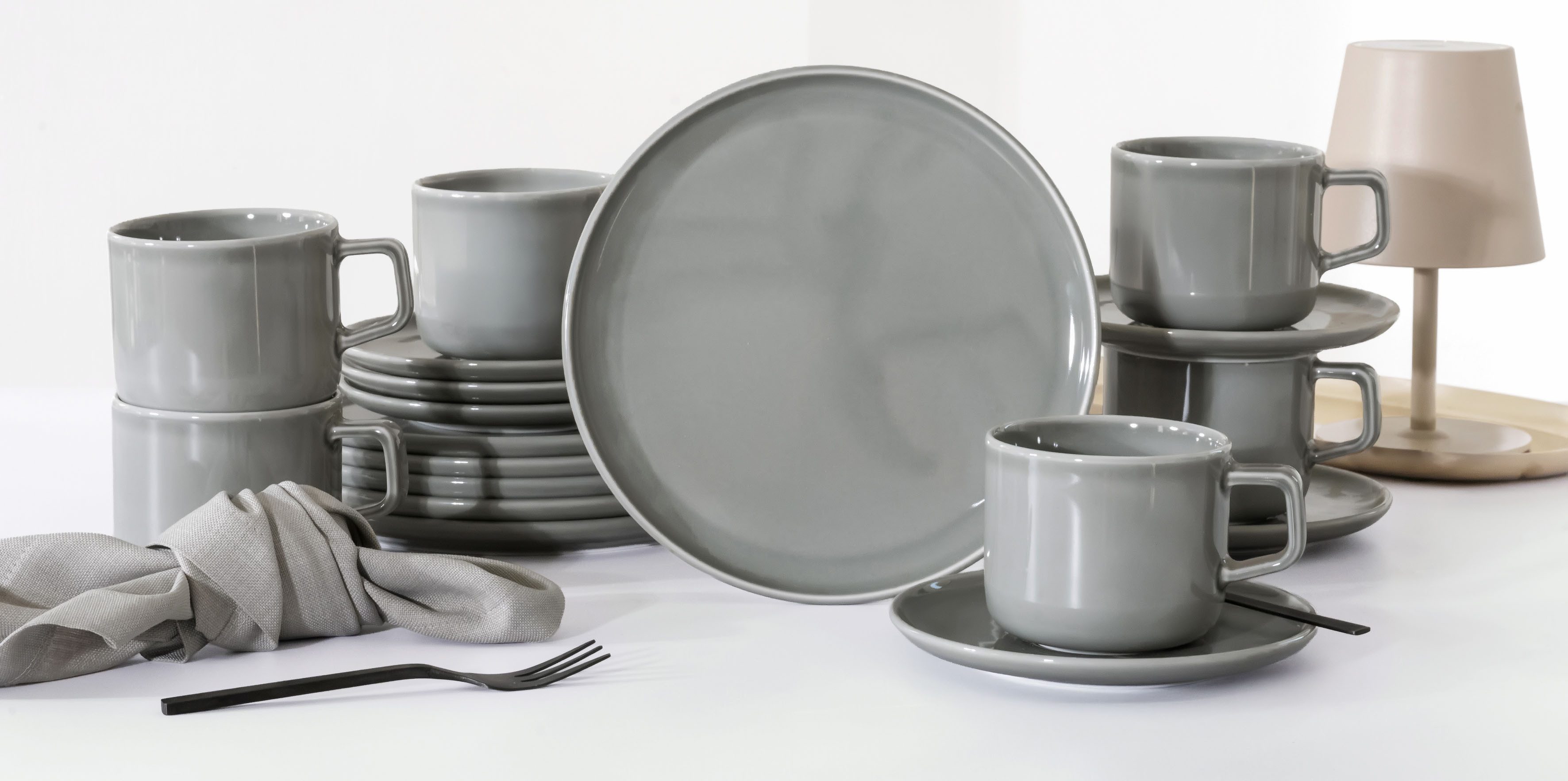 CreaTable Kaffeeservice Chef Collection (18-tlg), 6 Personen, Porzellan, Service, nordisches Design, 18 Teile, für 6 Personen