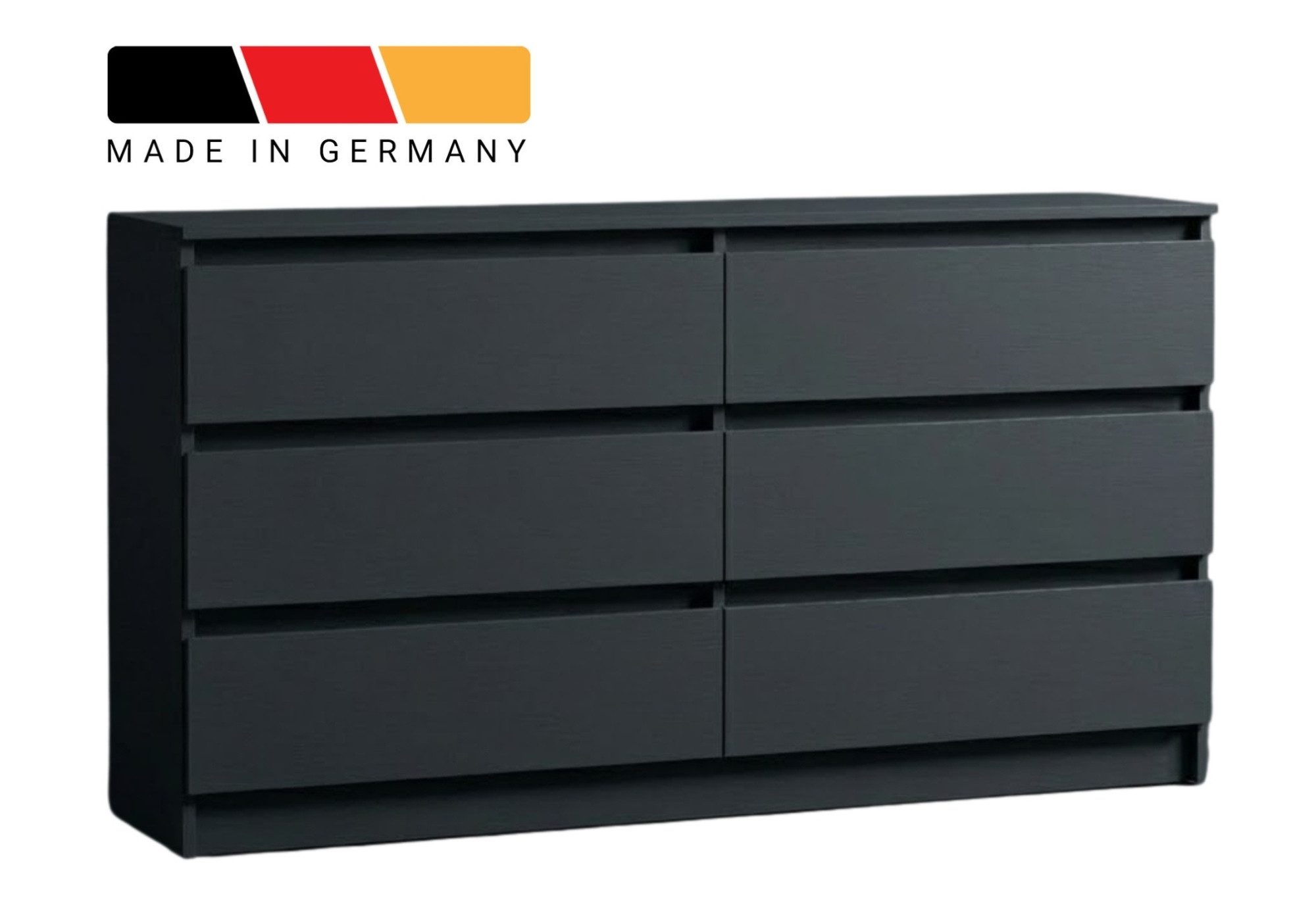 Home Collective Kommode mit 6 Schubladen 95, 120, 140, 160 cm breit Holz Schrank (Highboard Anrichte Schlafzimmer Wohnzimmer Flur Büro Organizer), Kommode 140 cm breit Kommode Sideboard, Anthrazit