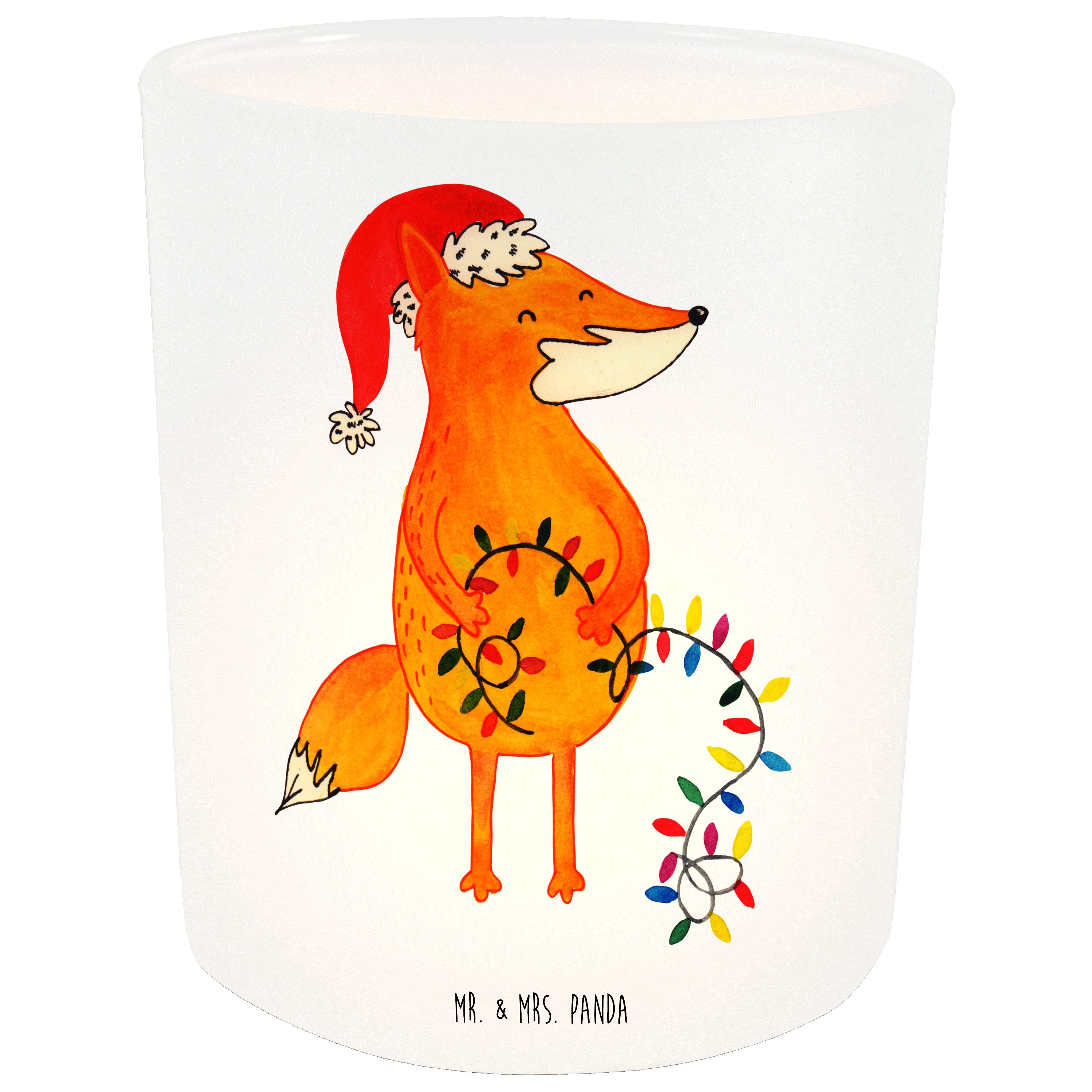 Mr. & Mrs. Panda Windlicht Fuchs Weihnachten - Transparent - Geschenk, Teelichthalter, Teelichtg (1 St)
