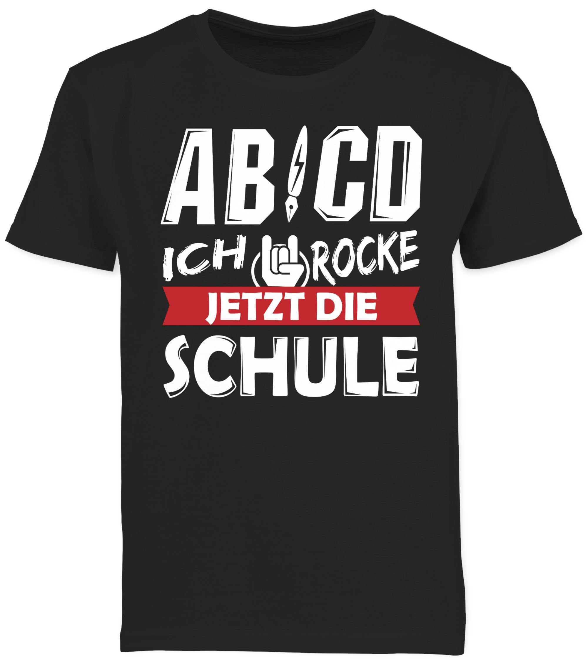1 jetzt rocke Schulanfang ABCD die Shirtracer Einschulung Ich Junge Geschenke Schwarz T-Shirt Schule
