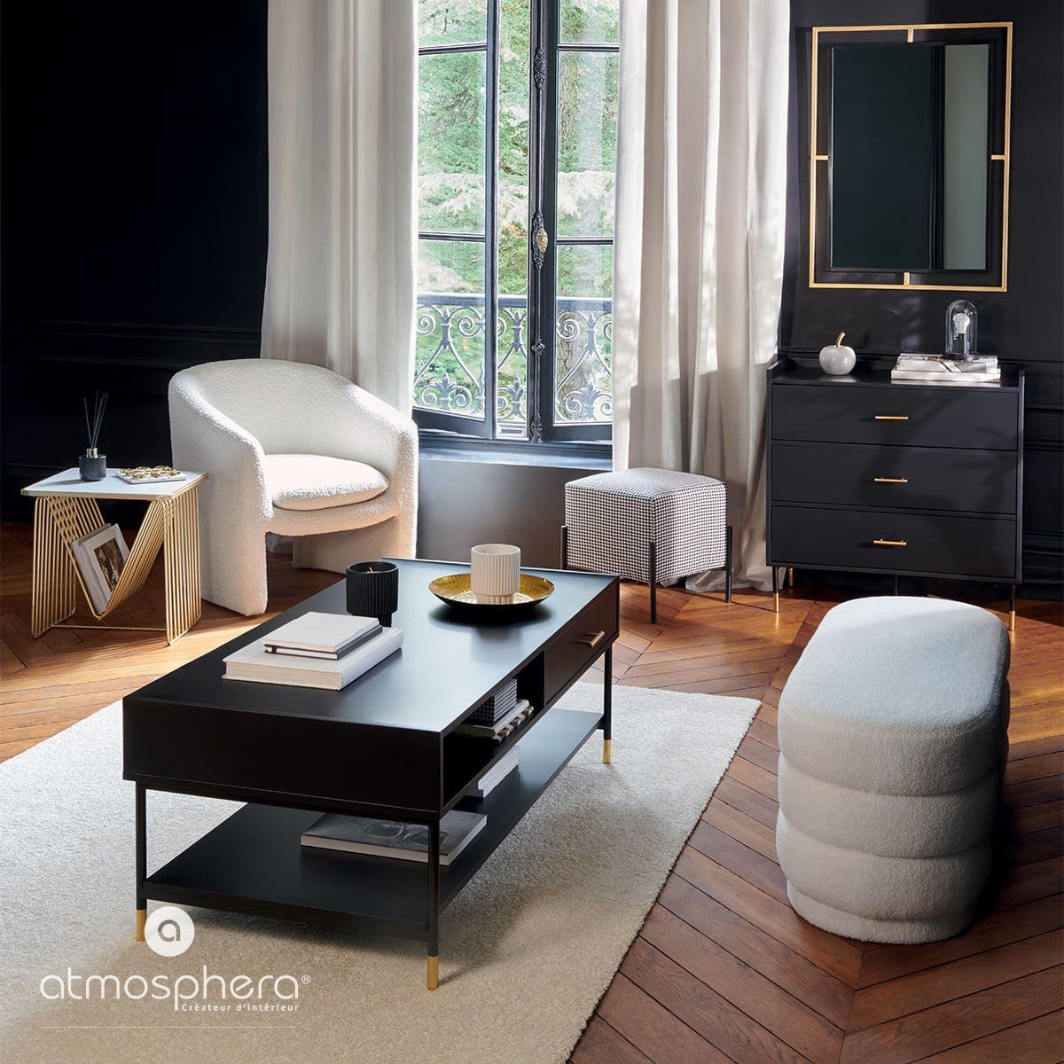 Atmosphera Créateur d'intérieur Polsterbank Sitzhocker für Wohnzimmer, Material in Boucle-Optik, 100 x 40 cm