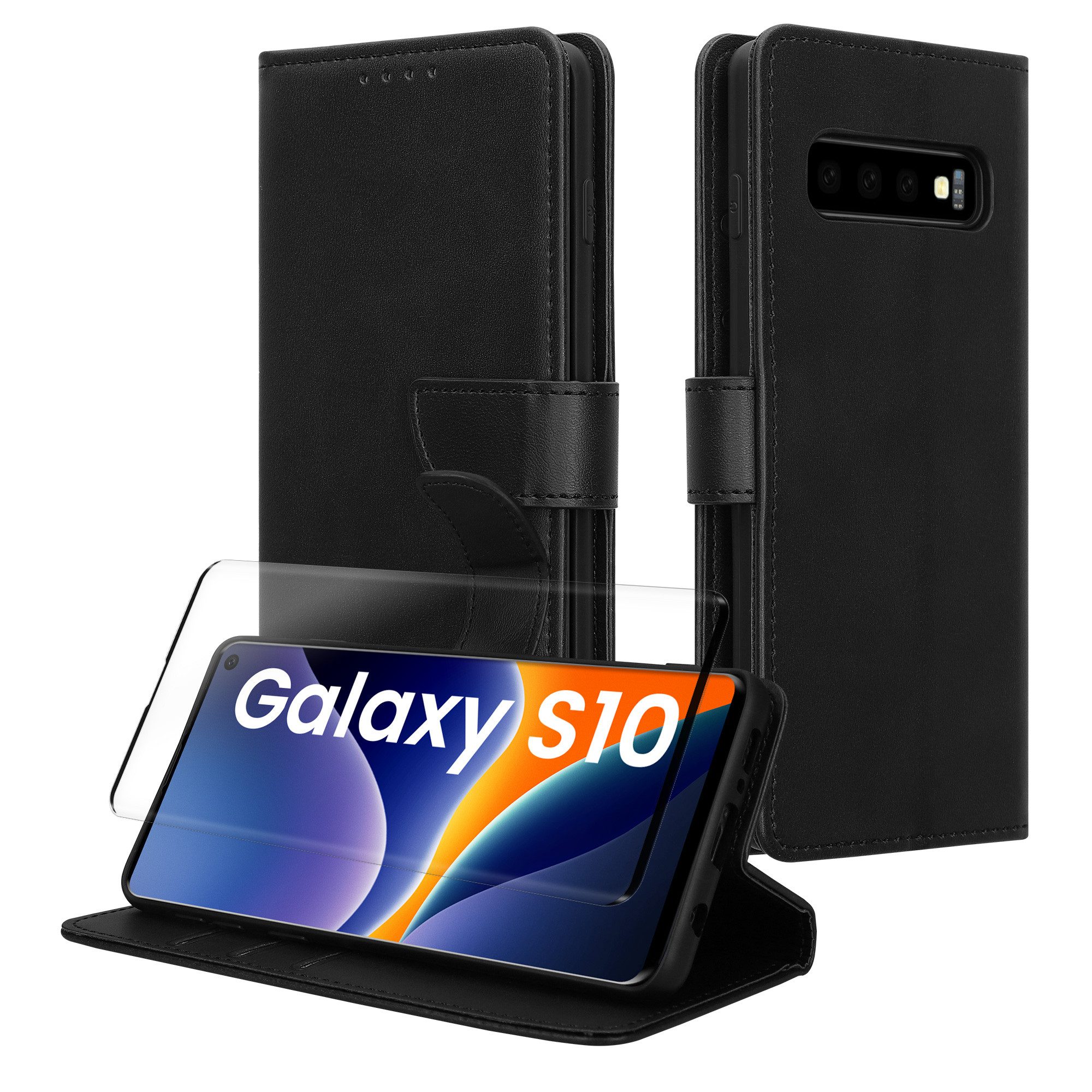 kwmobile Etui Kunstleder Handyhülle für Samsung Galaxy S10 Hülle, Brieftaschen Schutzhülle aus PU-Leder mit Displayschutz