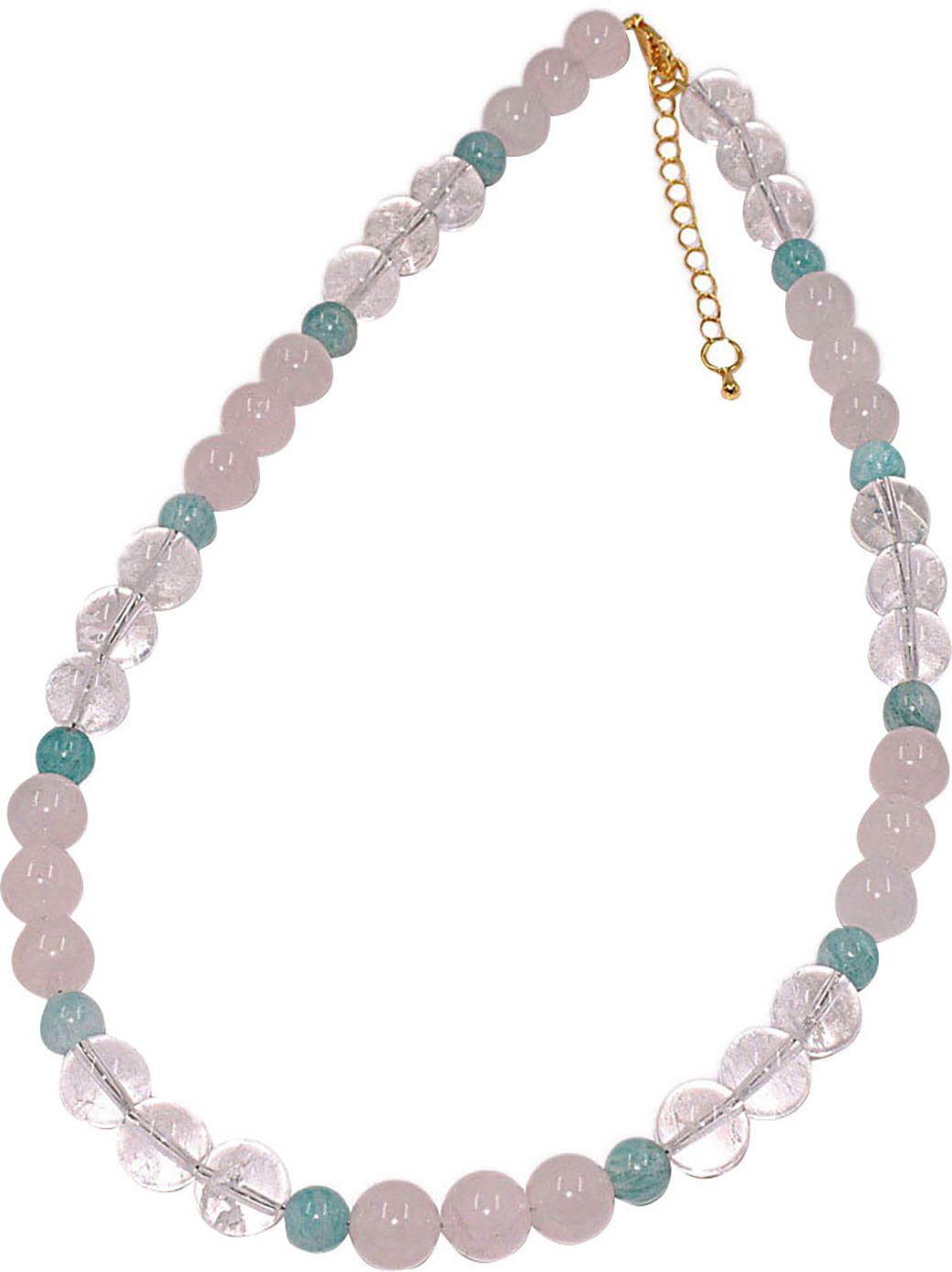 Firetti Collier Schmuck Geschenk Messing Halsschmuck Halskette Edelstein, Made in Germany - mit Bergkristall, Amazonit, Rosenquarz