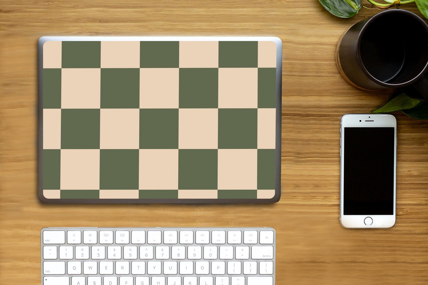Thumbnail - MuchoWow Laptop-Aufkleber Schachbrettmuster - Grün - Beige - Blöcke, (1tlg), Laptop Folien Cover, Aufkleber, Sticker, Sc...