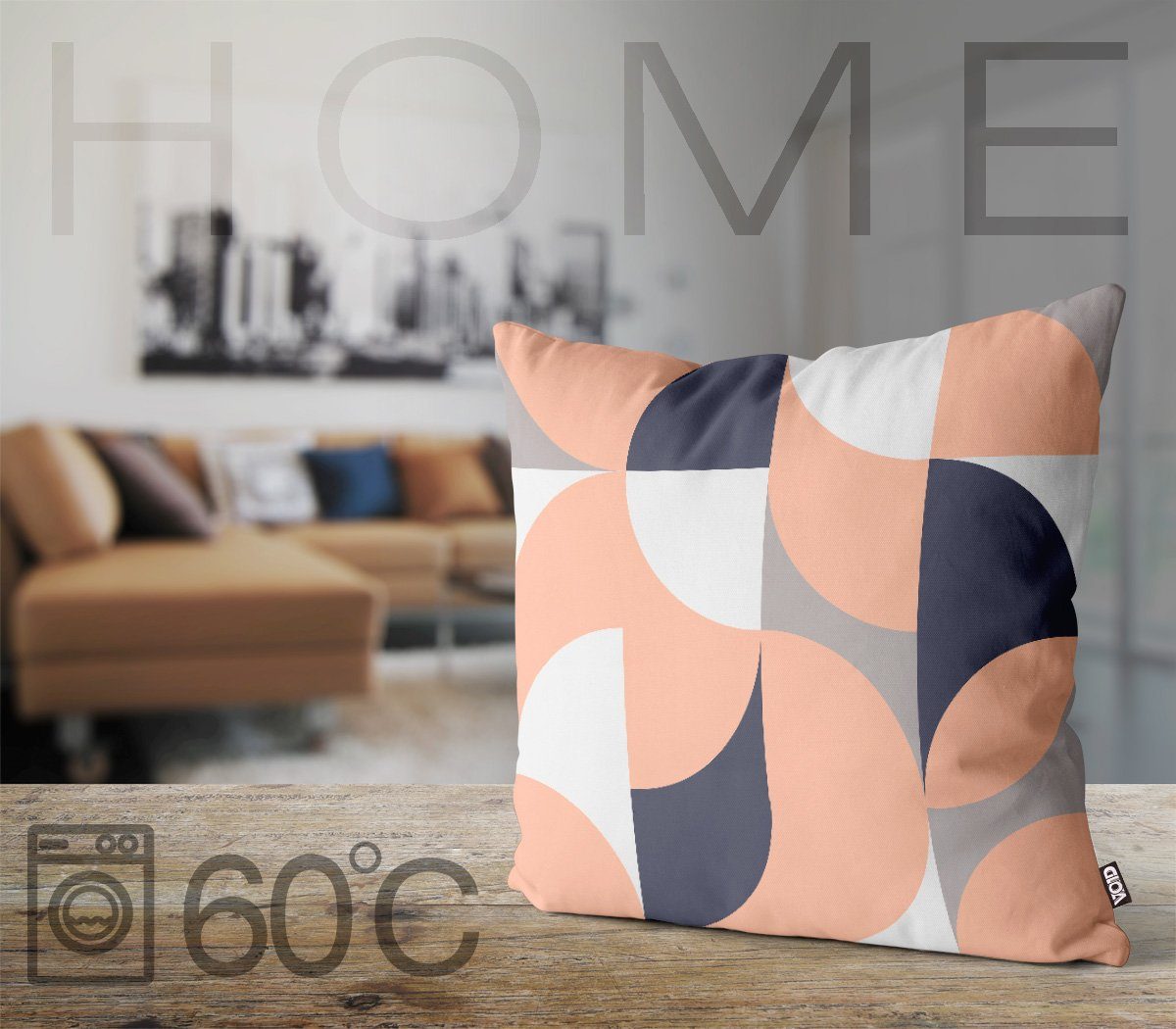 Kissenbezug, 80er VOID Design Kreise Sofa-Kissen gemustert Mosaik Muster 70er (1 Skandinavien geschwungen Wohnzimmer geometrisch 60er Stück), Deko