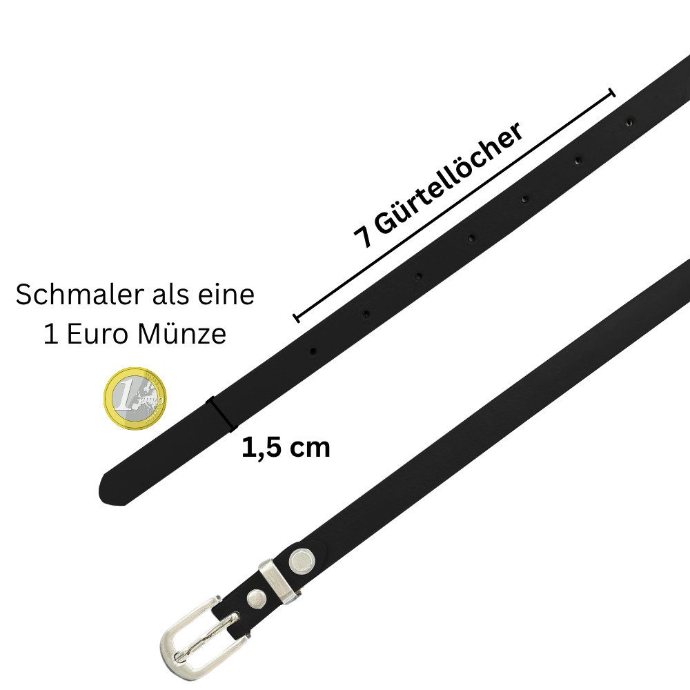 Frentree Ledergürtel Taillengürtel Damen 1,5 cm schmaler Hüftgürtel, MADE IN GERMANY Echtleder Gürtel high warst für Kleid und Anzugshose, kürzbar – Bild 4 von 5
